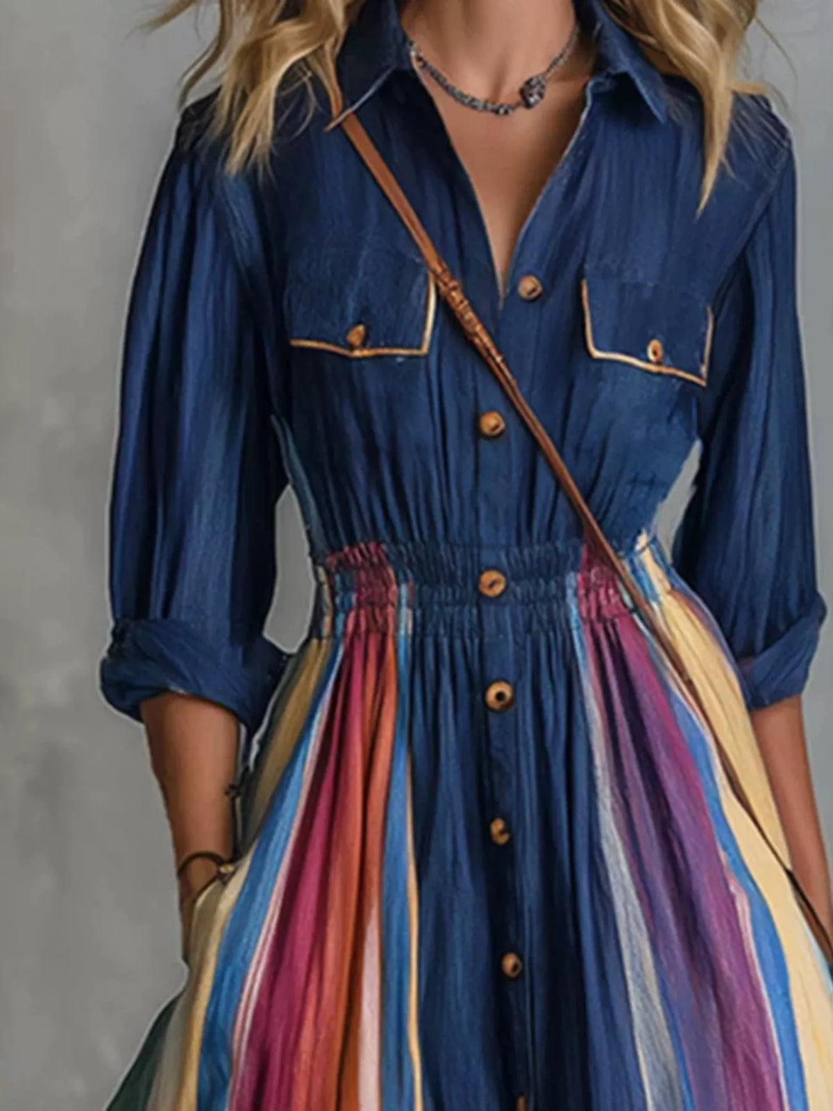 Multi-Color Striped Maxi Shirt Dress