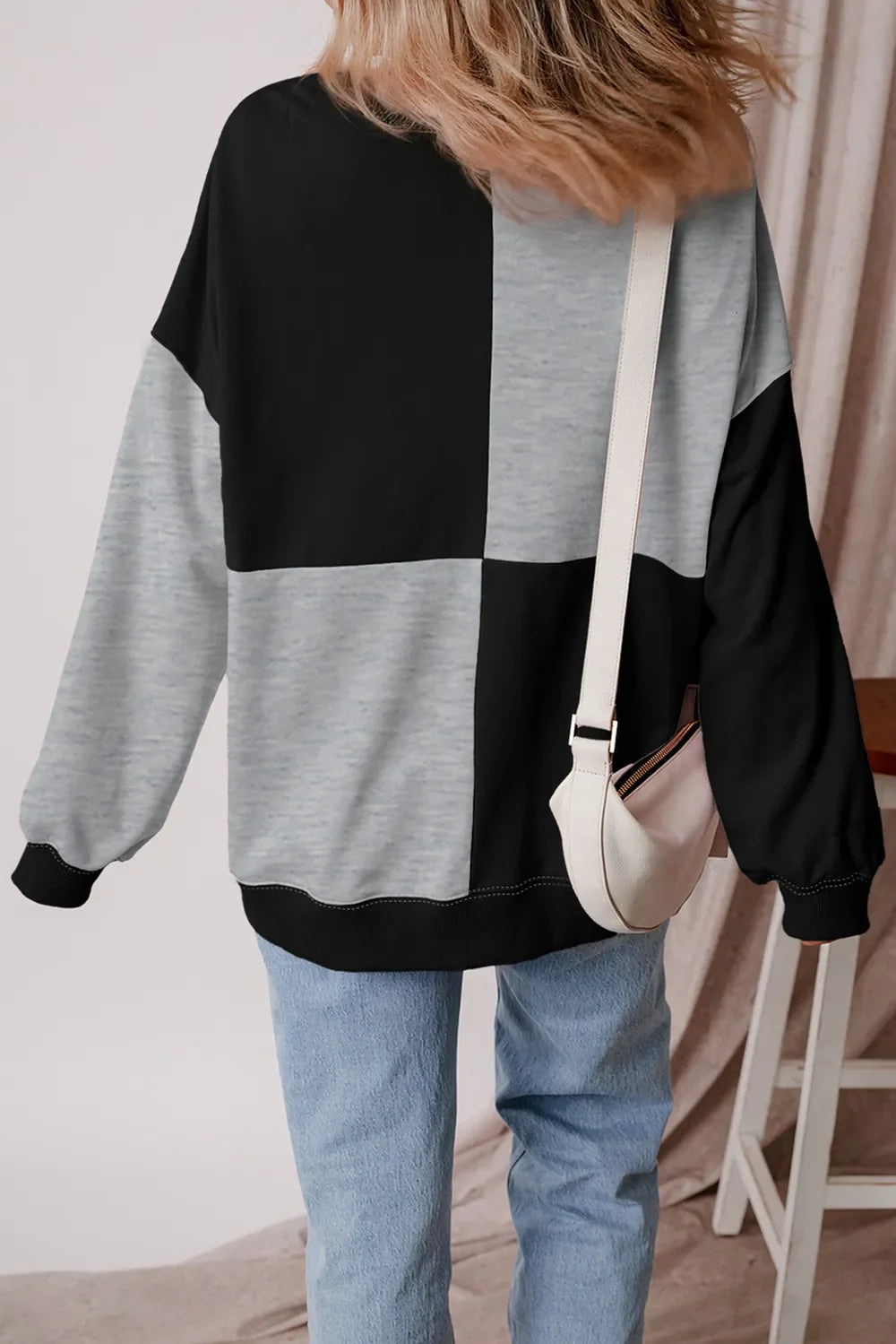 Color Block Half Button Long Sleeve Sweatshirt