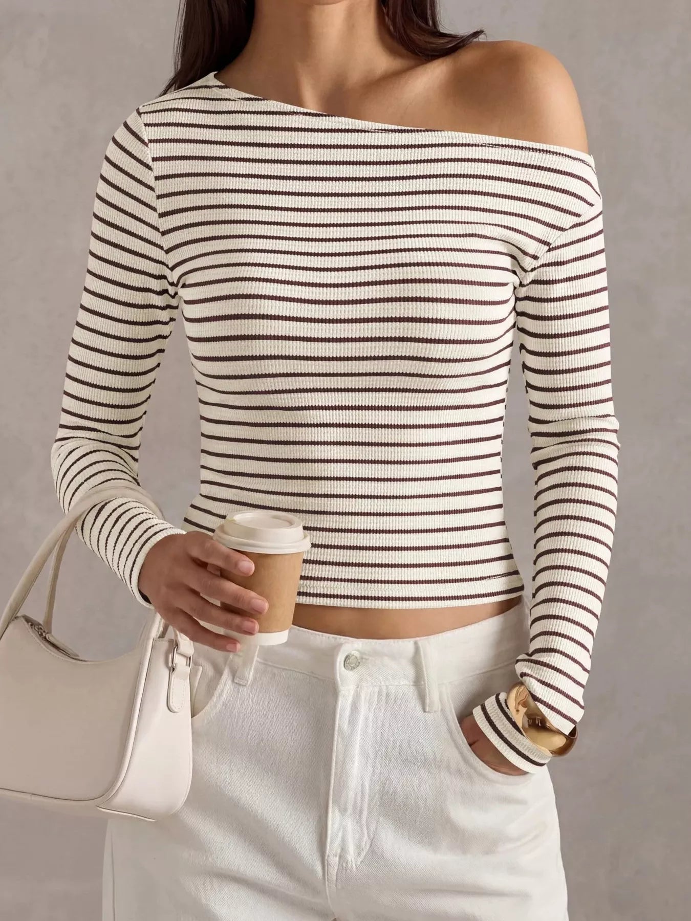 Striped Ribbed Long Sleeve T-Shirt