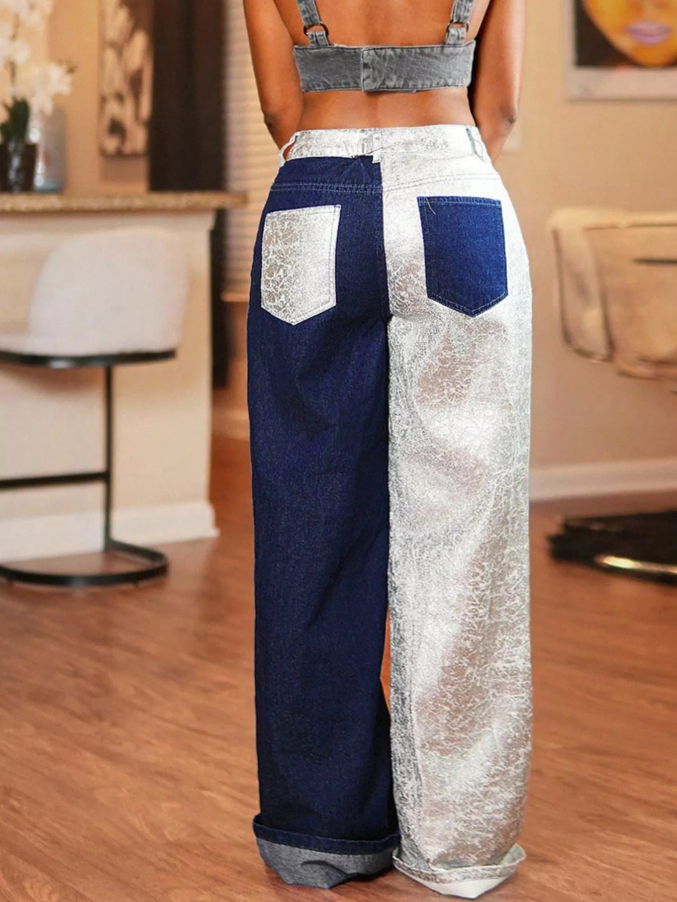 Two-Tone Wide-Leg Jeans