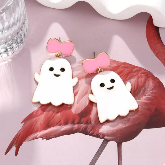 Halloween Ghost Dangle Earrings with Bow