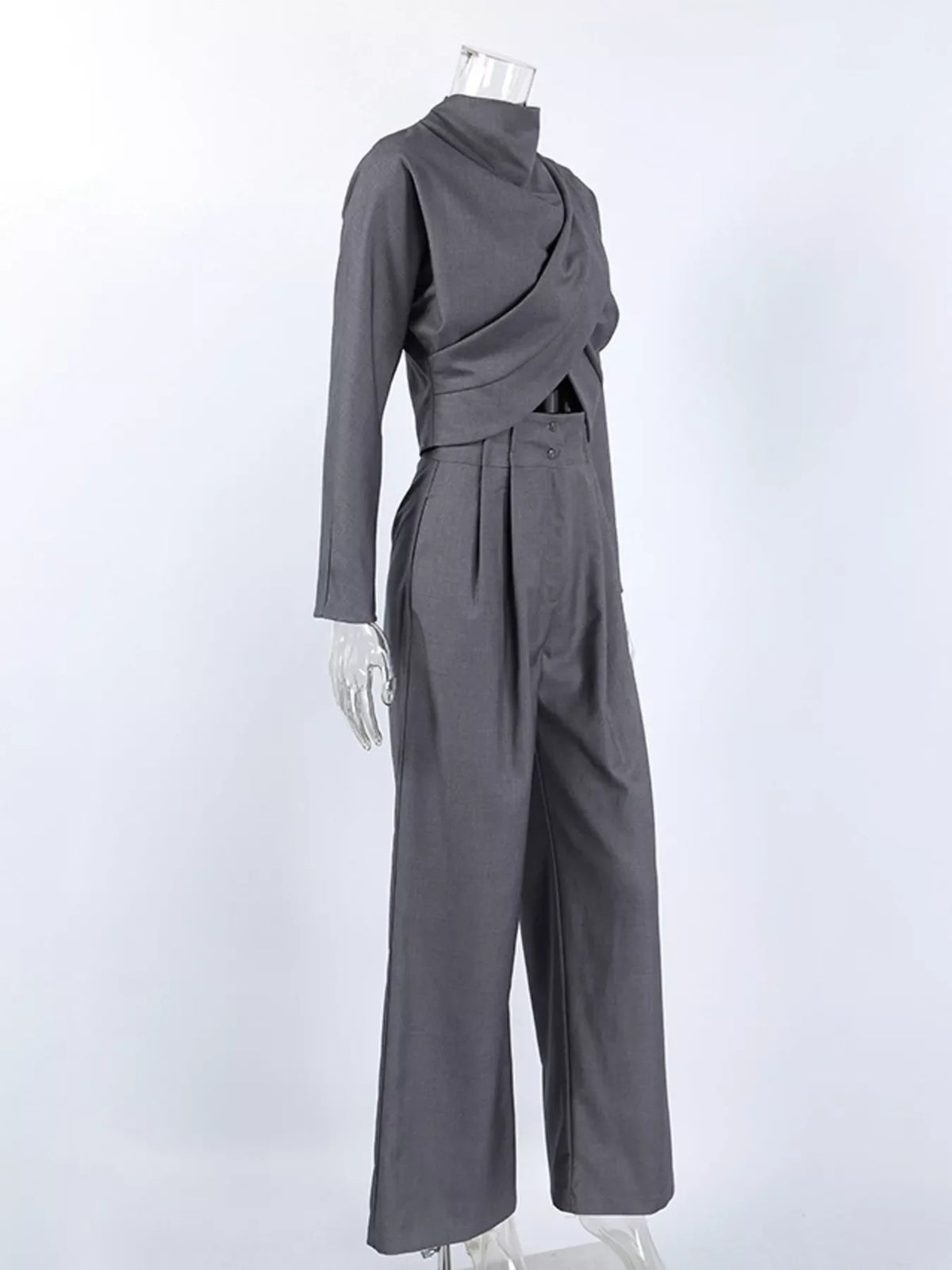 Draped Crop Top and Wide-Leg Pants Set