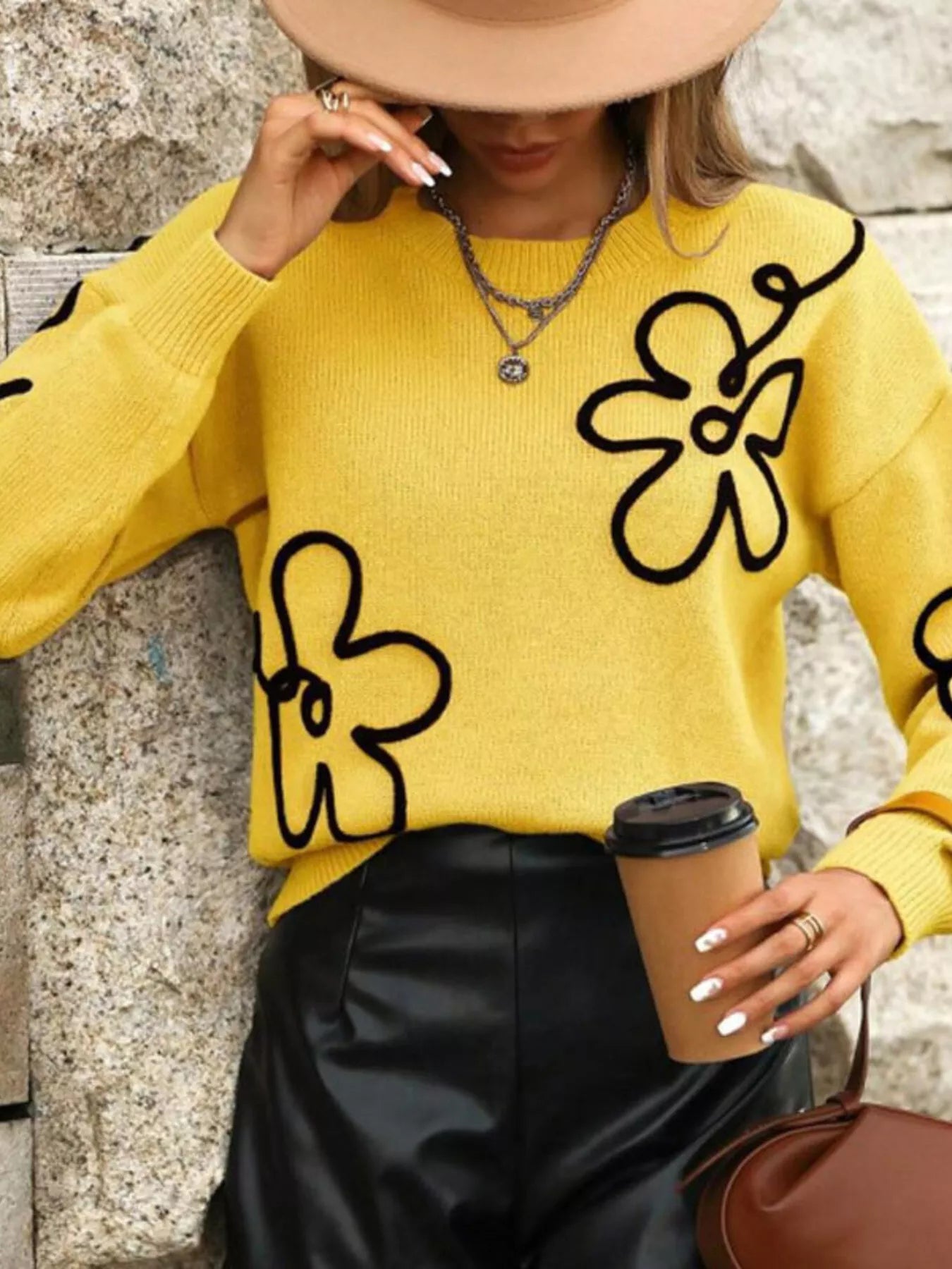Flower Dropped Shoulder Sweater