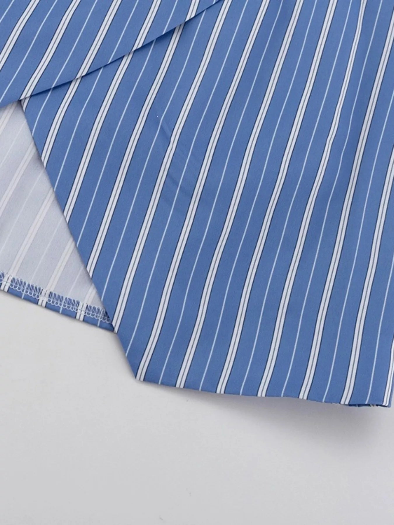 Striped Shirt and Asymmetrical Mini Skirt Set