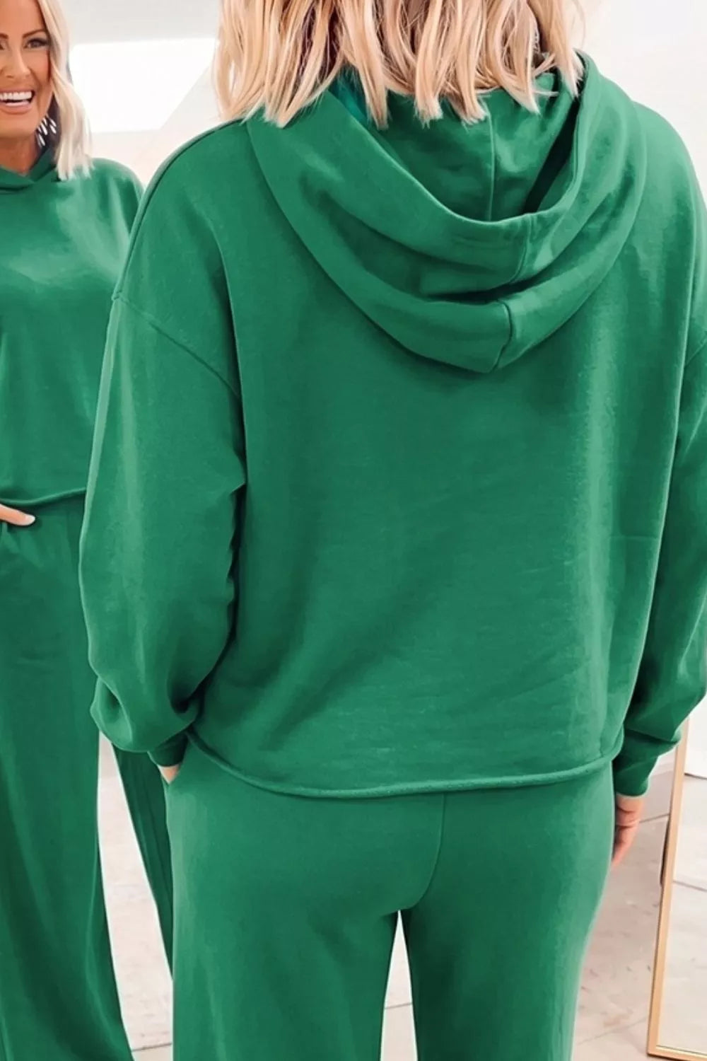 Solid Color Hooded Long Sleeve Elastic Waist Pocket Pants Set