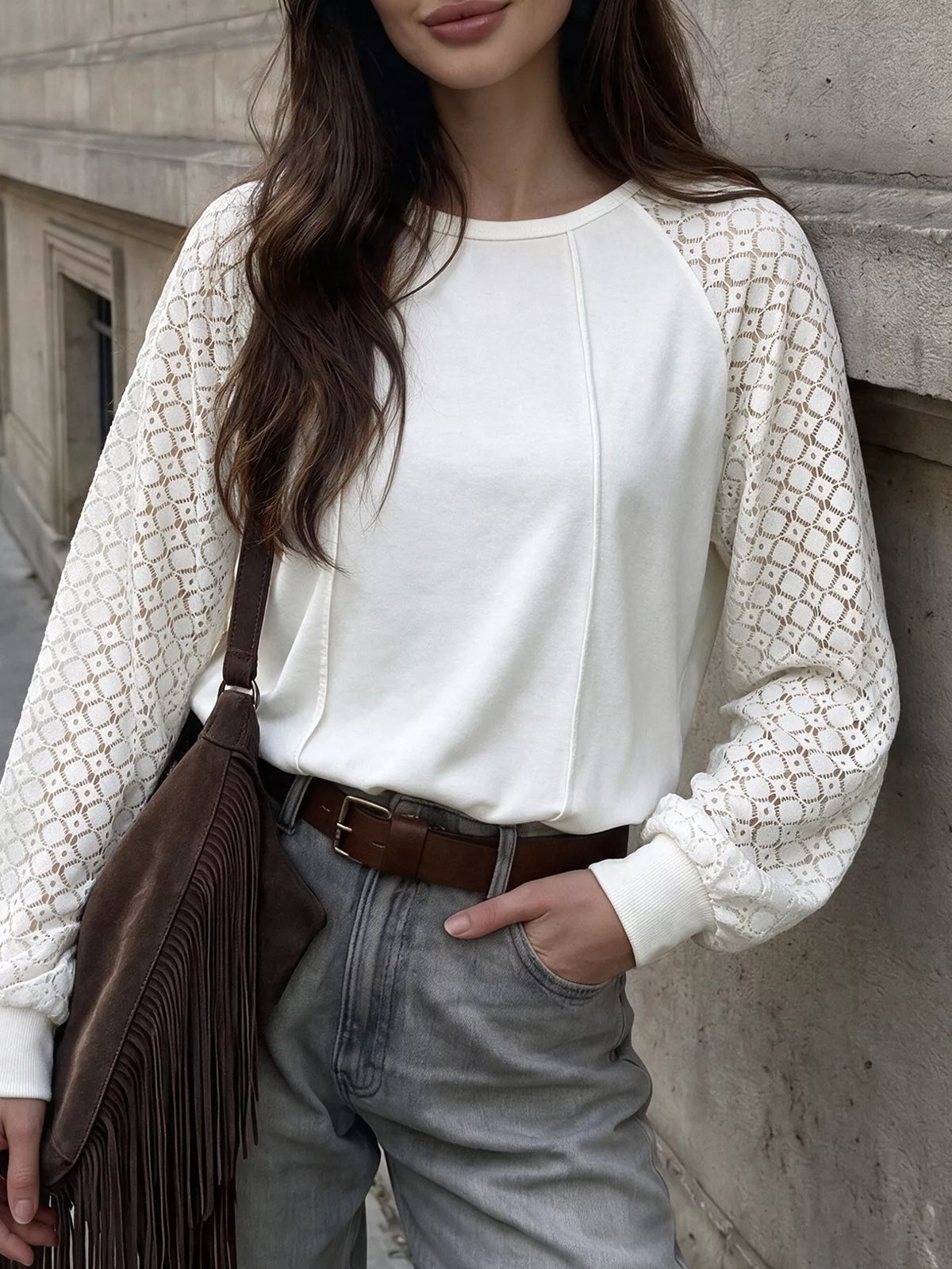 Lace Raglan Sleeve Sweatshirt