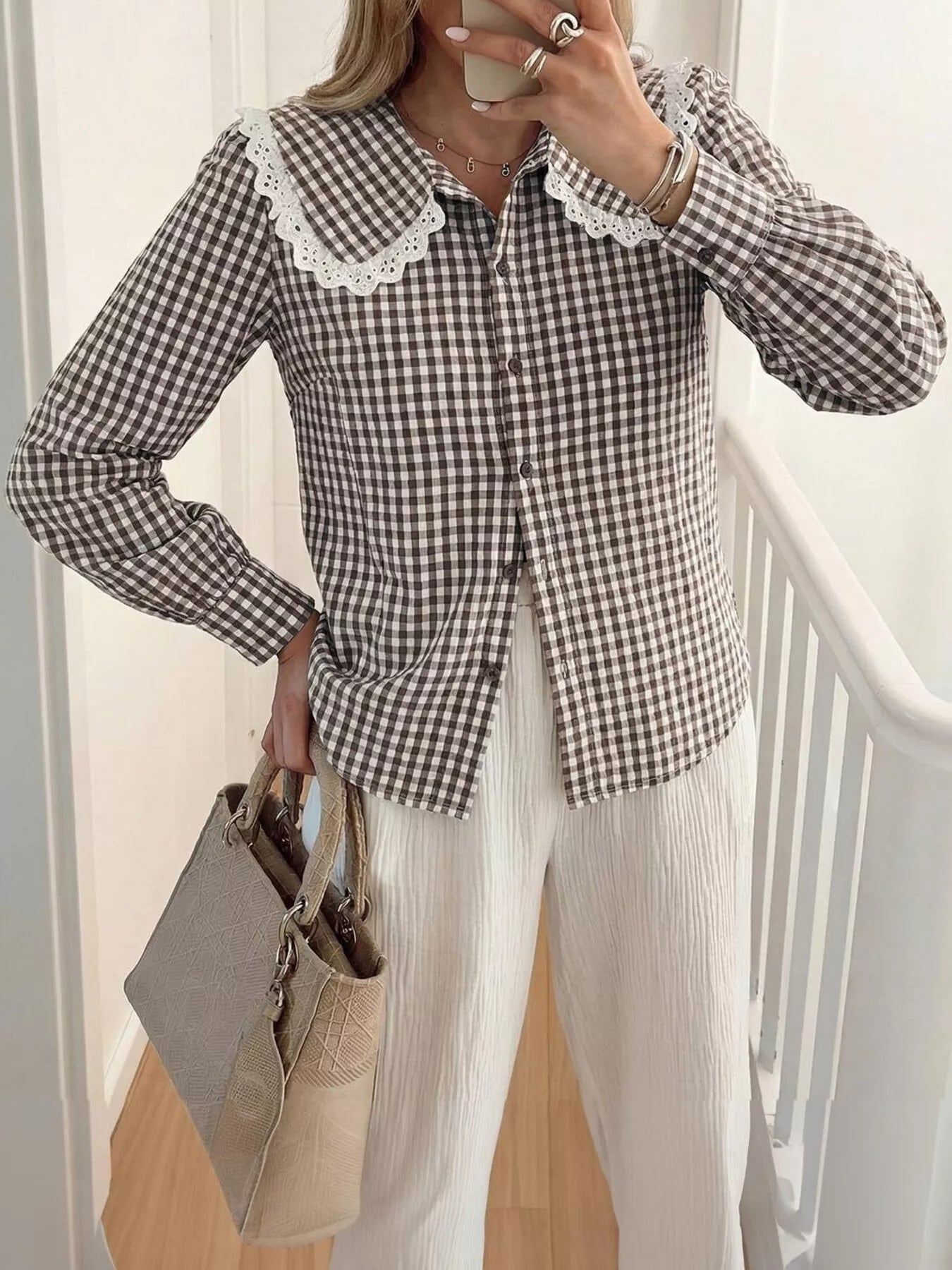 Lace Peter Pan Collar Button Up Shirt