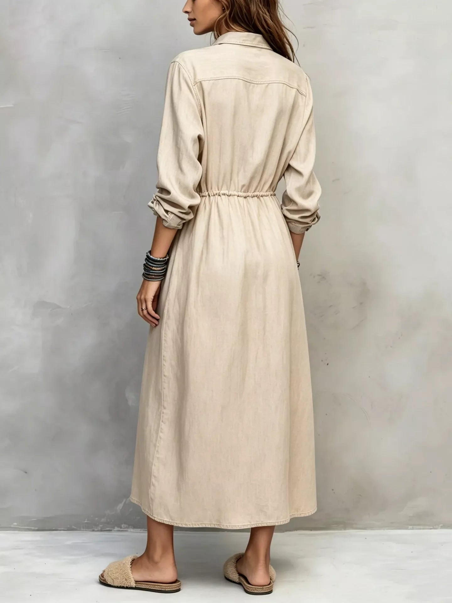 Full Size Button Front Long Sleeve Shirt Dress Plus Size