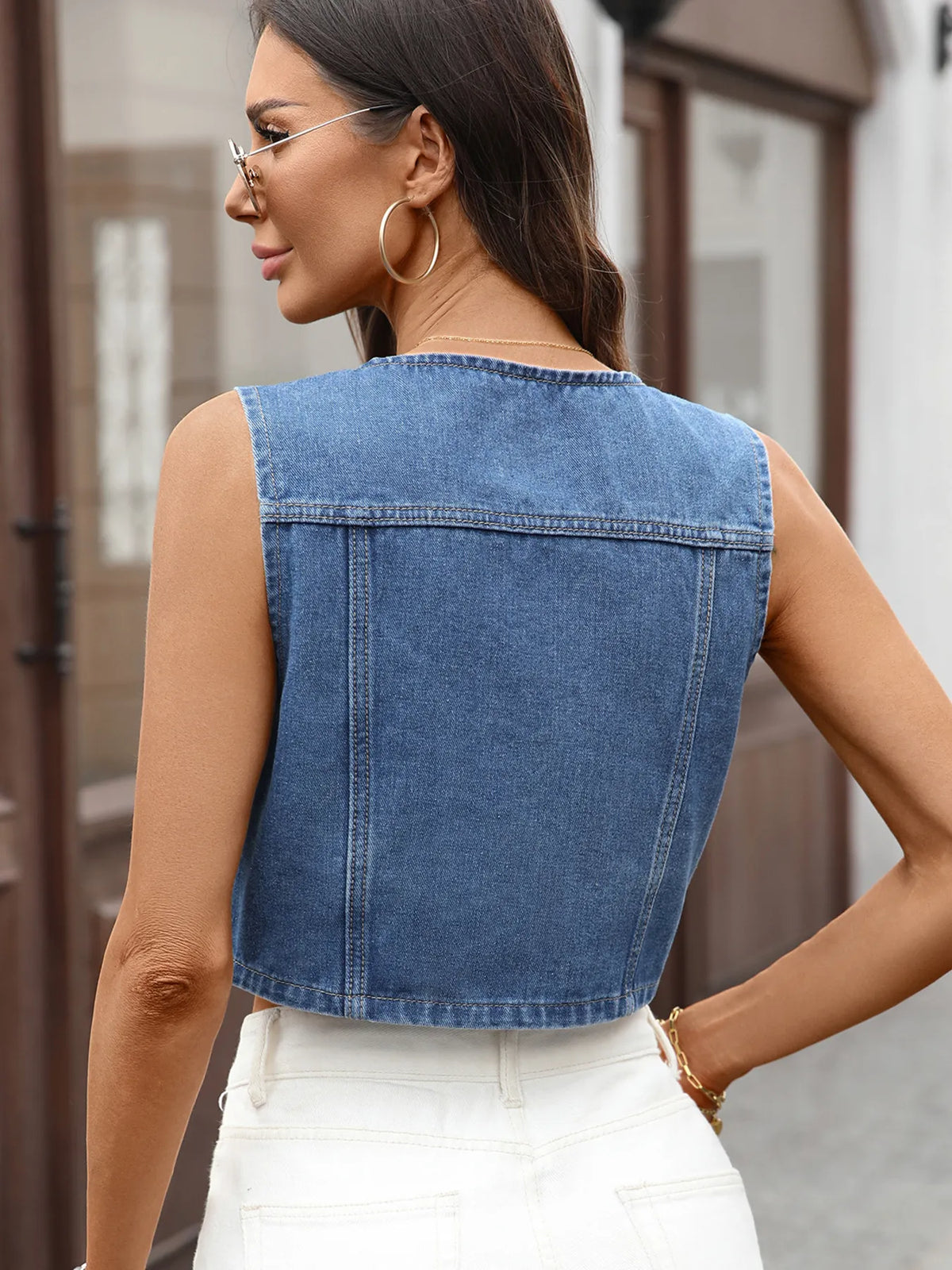 Button Up Sleeveless Denim Vest