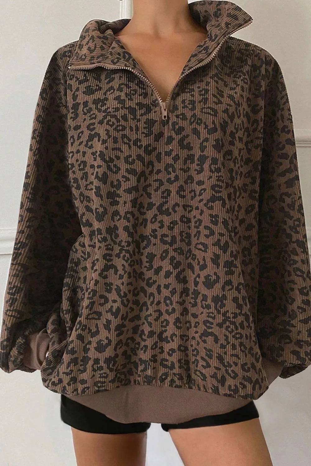 Leopard Print Quarter-Zip Sweatshirt