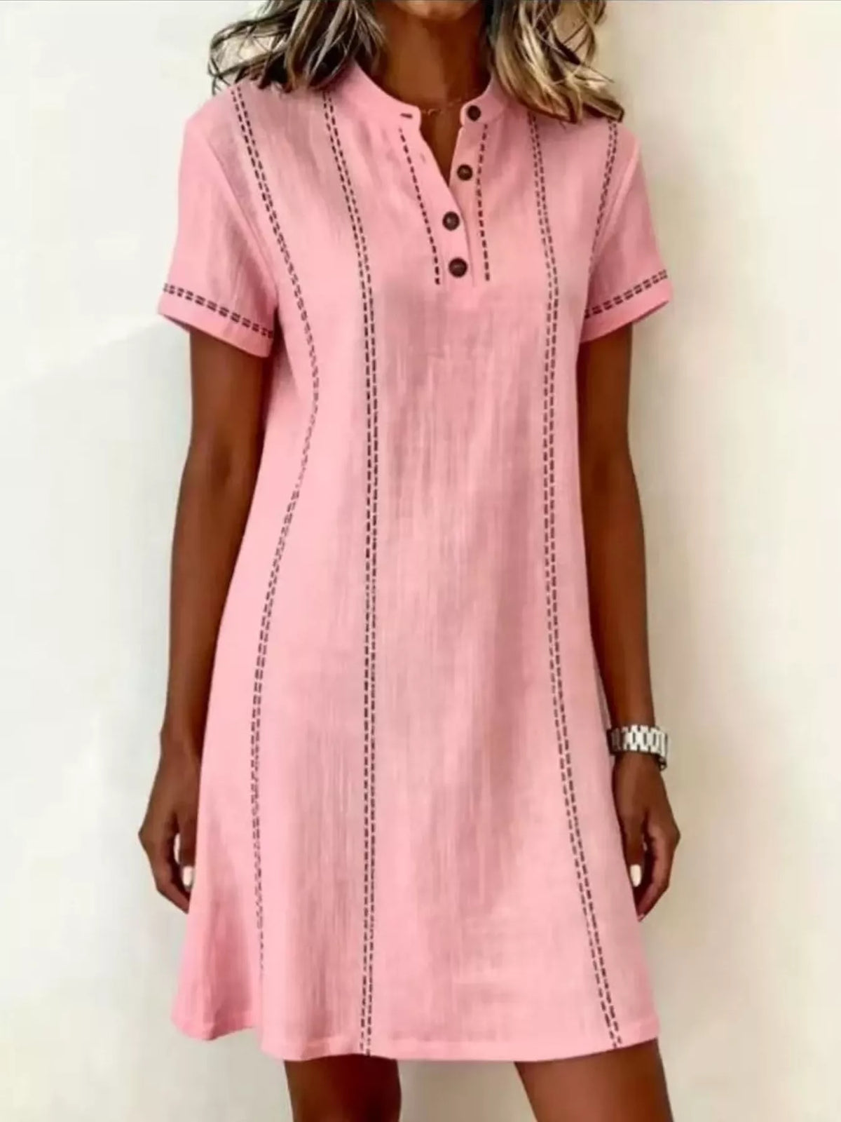 Full Size Button Detail Short Sleeve Shift Dress Plus Size