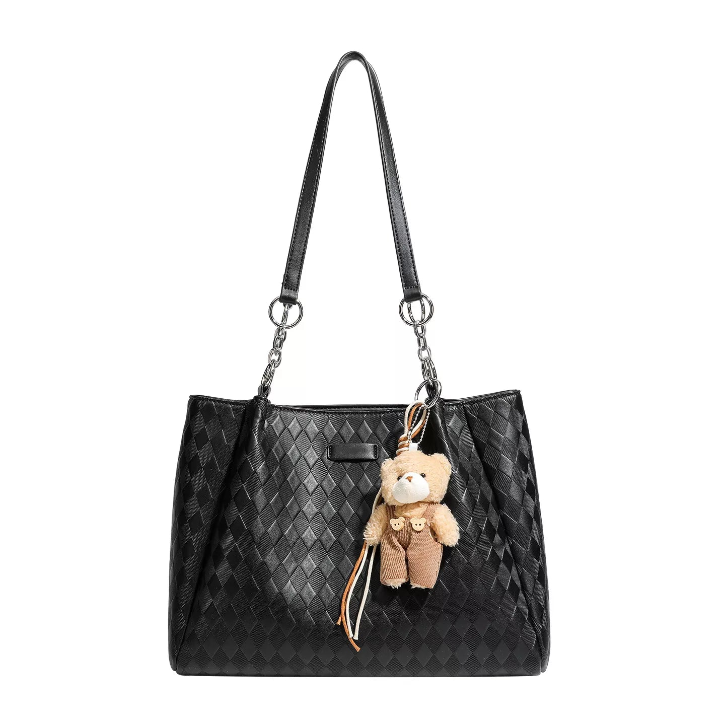 Bear Charm Leather Tote Bag