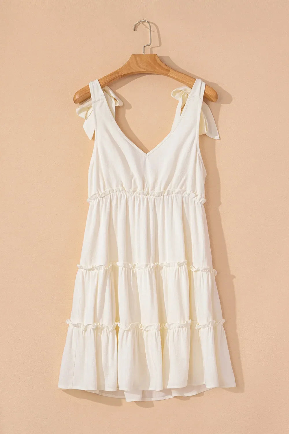 Solid Color Tied Straps Ruffle Tiered Mini Dress