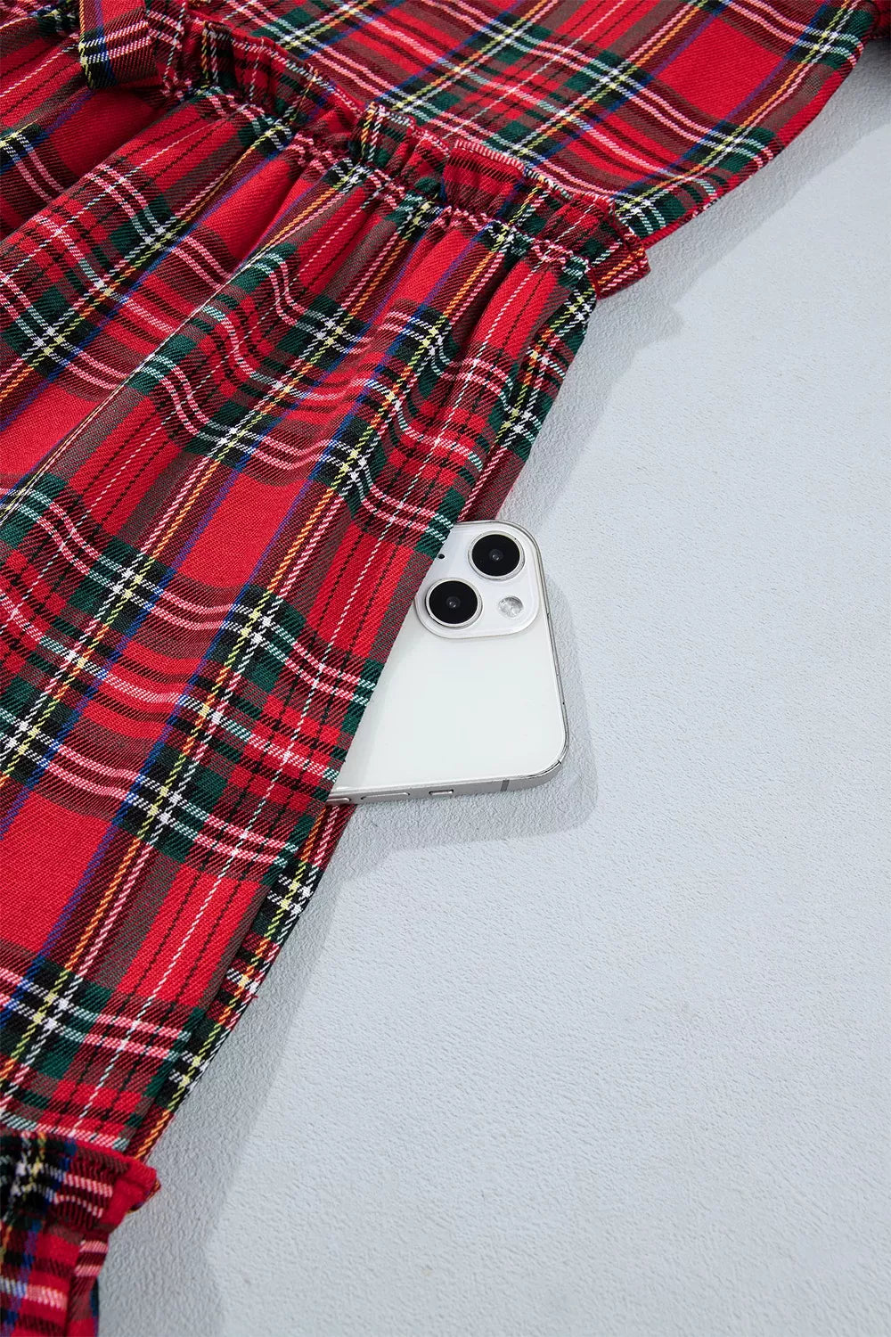 Plaid Knot Neck Short Sleeve Mini Shift Dress