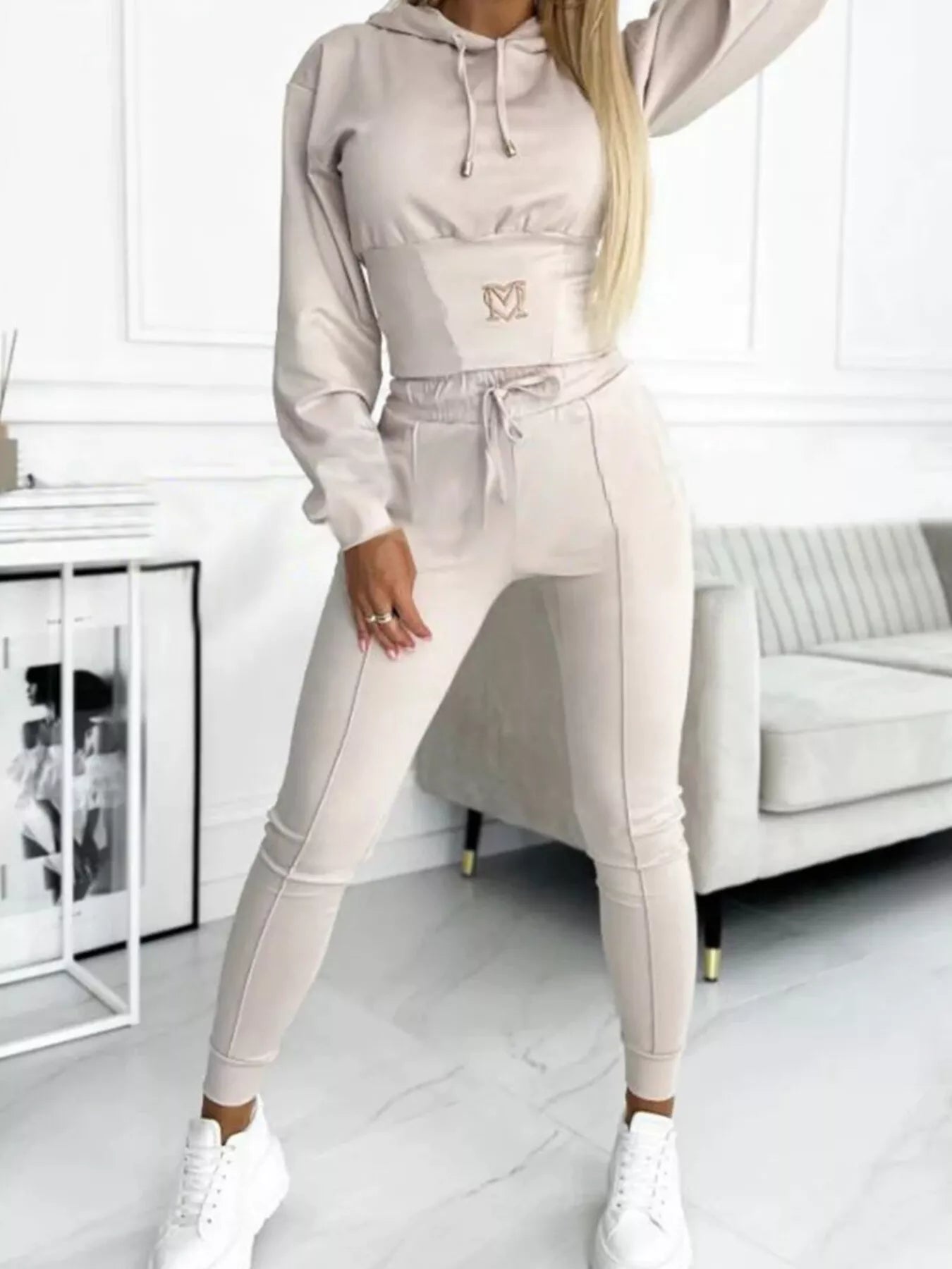 Full Size Drawstring Cropped Hoodie and Pants Set Plus Size