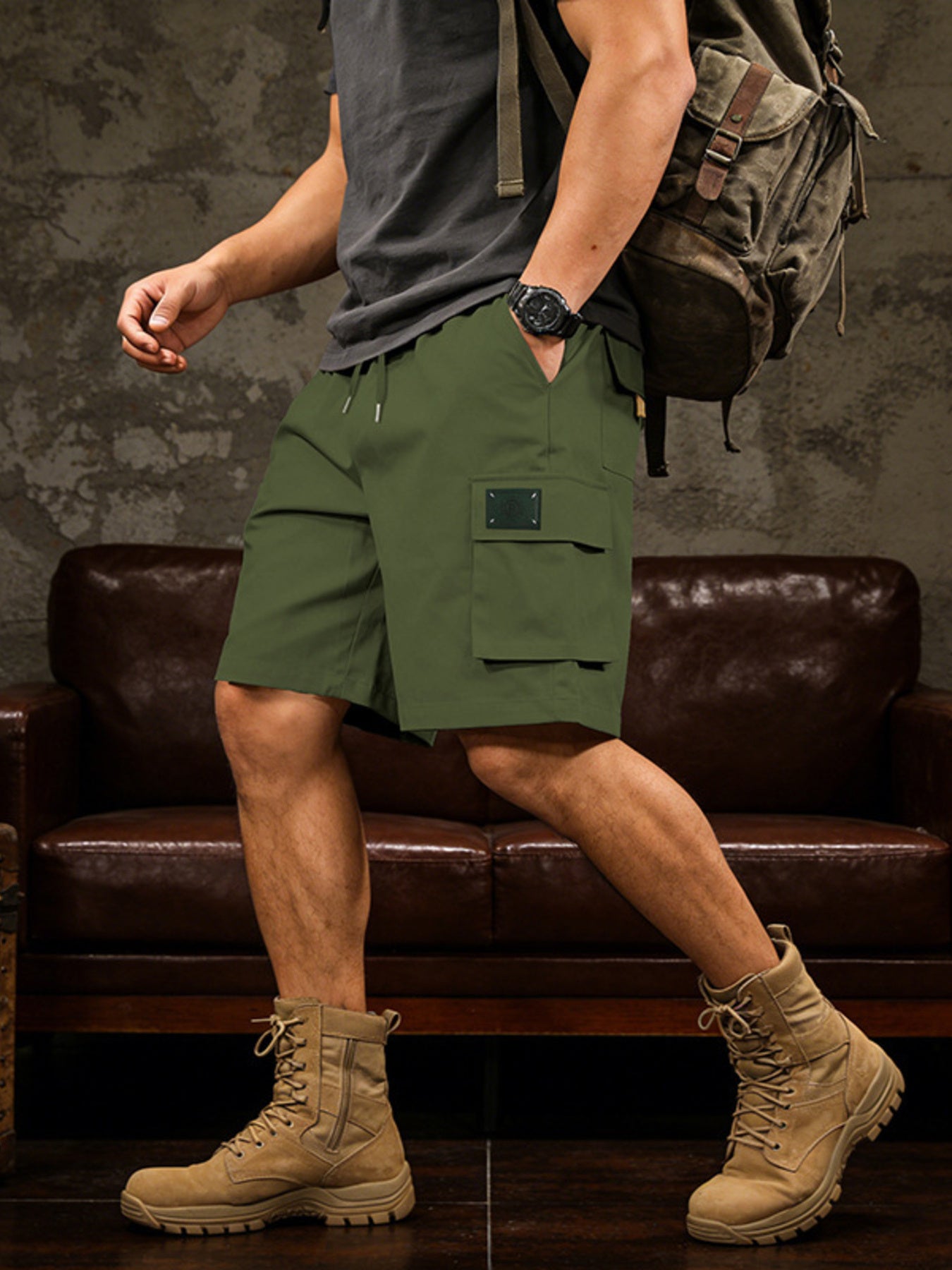 Men's Full Size Cargo Shorts with Drawstring Waist Plus Size