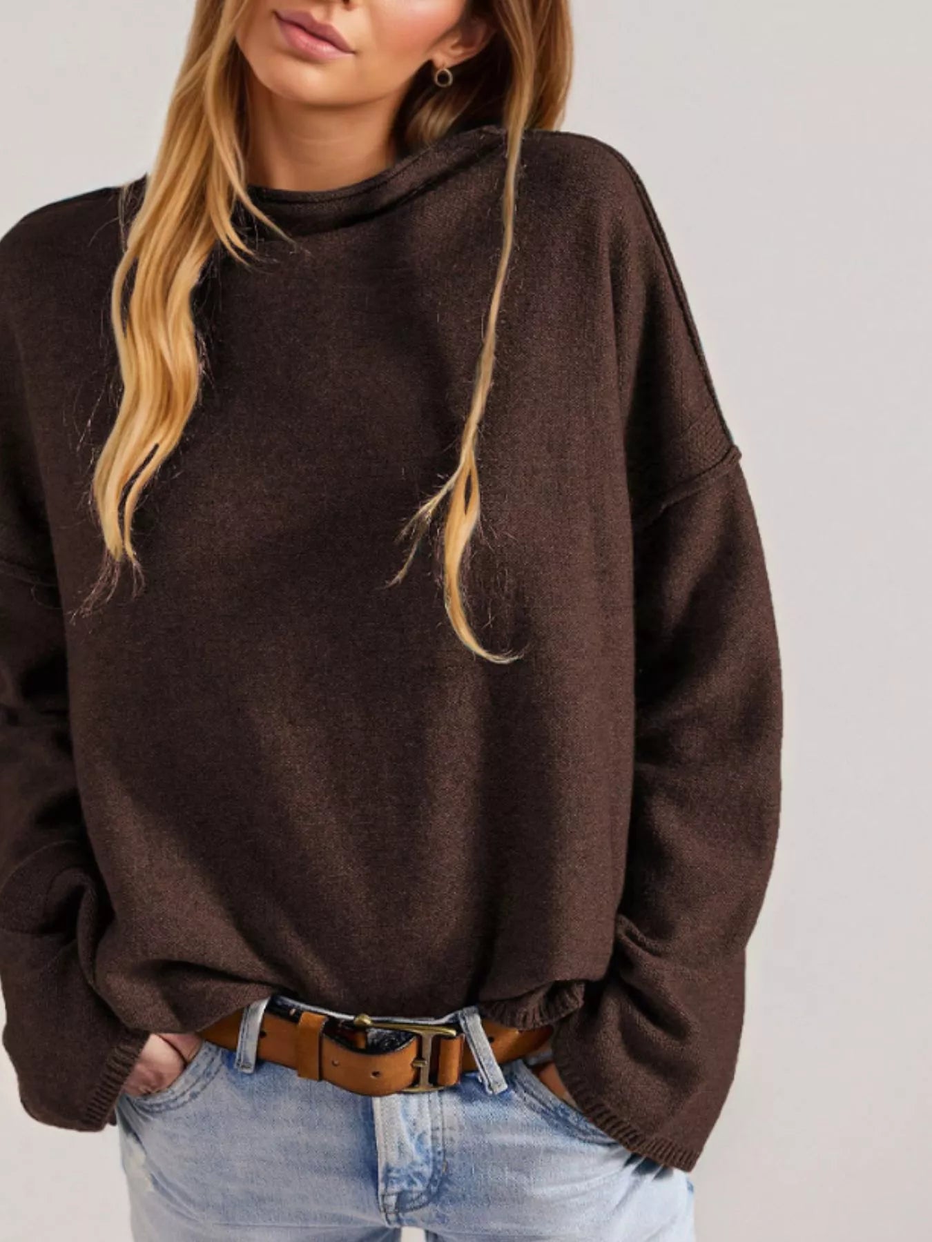 Exposed Seam Mock Neck Knit Top