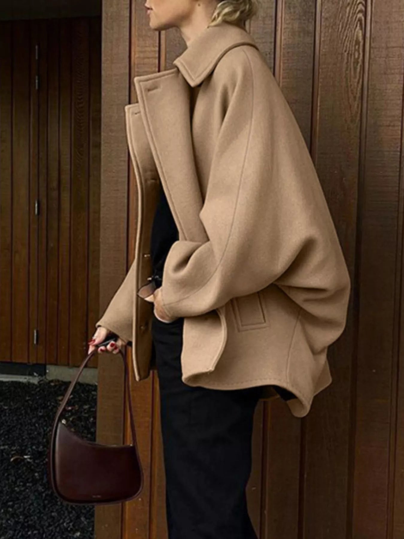 Oversized Lapel Collar Button-Down Coat