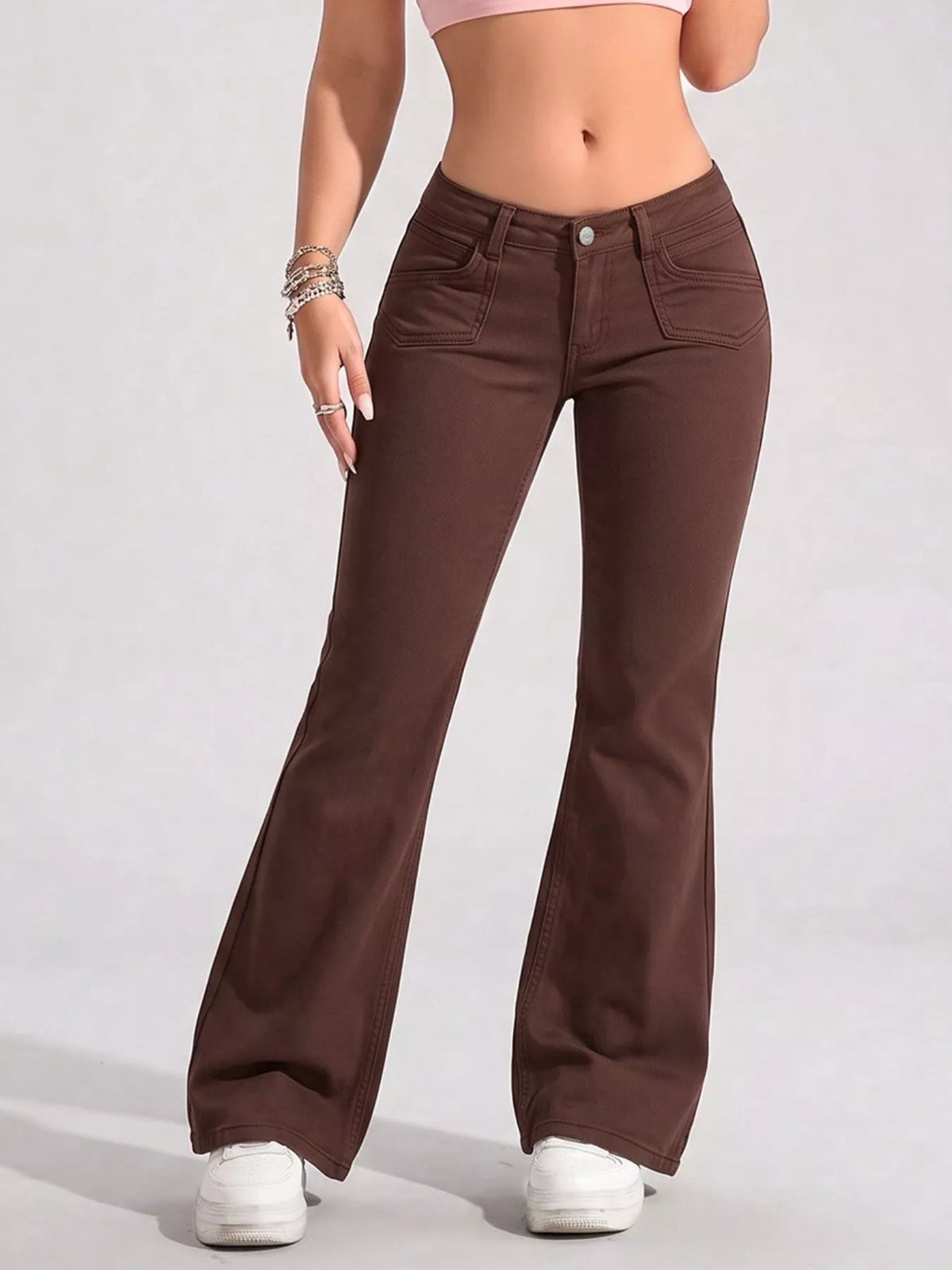 High-Waisted Flare Leg Jeans with Front Pockets