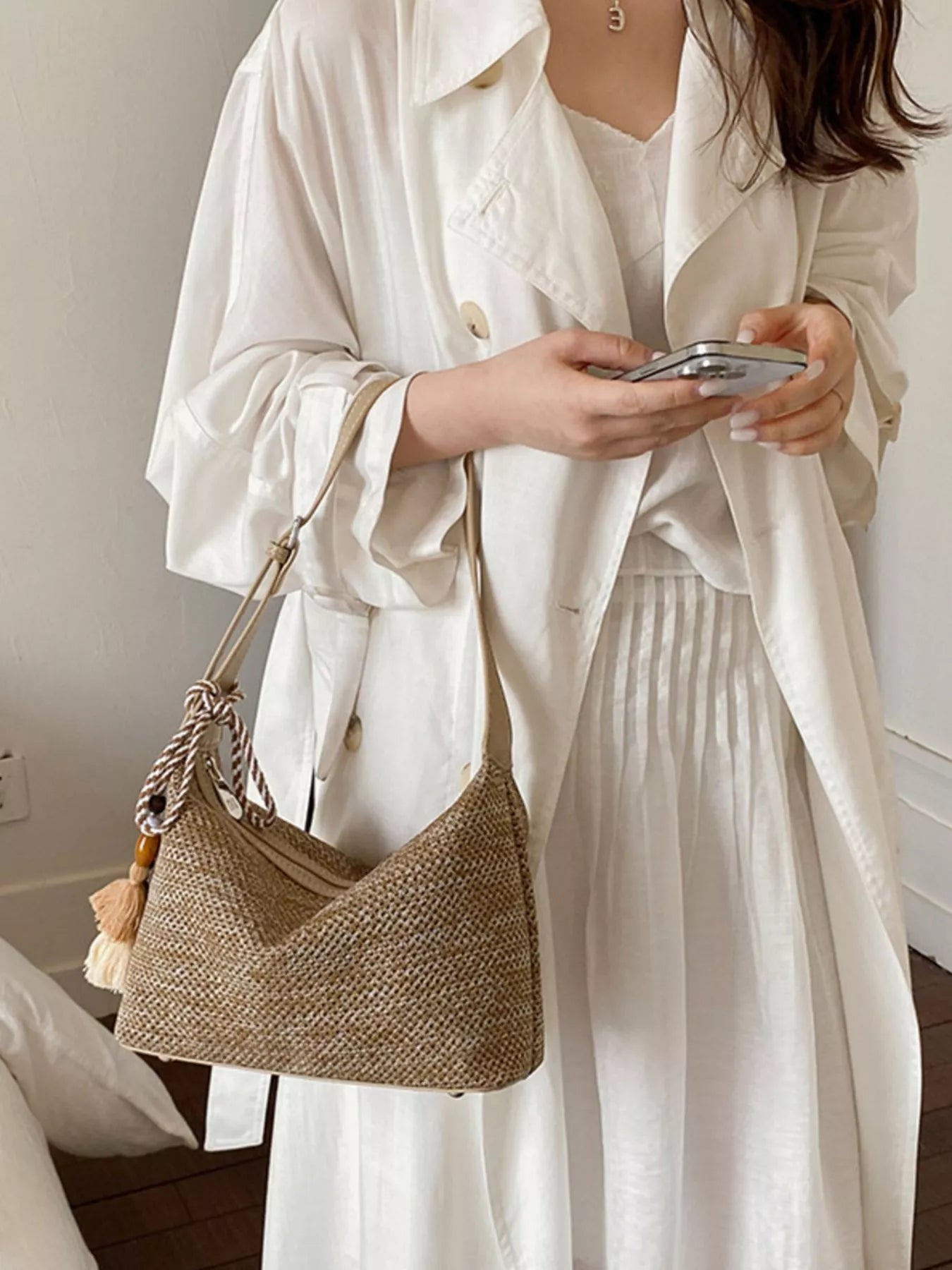 Woven Shoulder Bag with Tassel