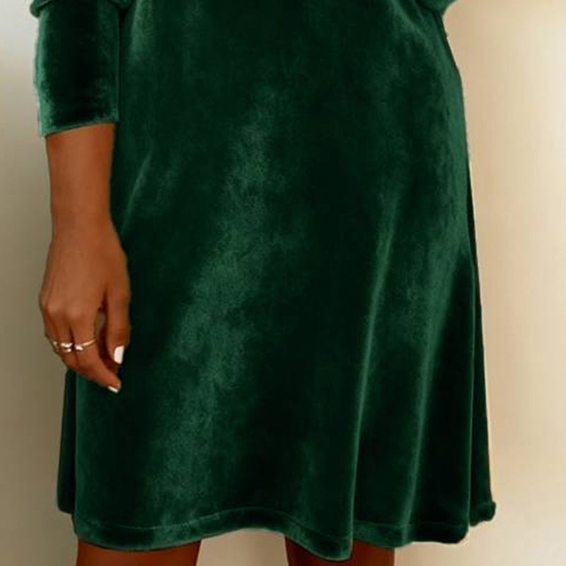 Women's Elegant Solid Color Velvet Cowl Neck Midi Dress, Long Sleeve Comfortable Dress For Spring & Autumn