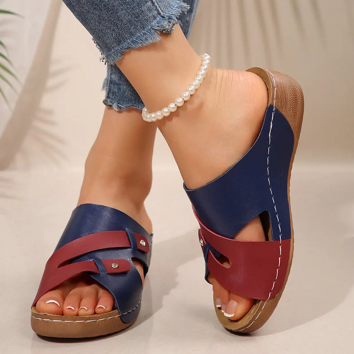 Cutout Contrast Wedge Sandals