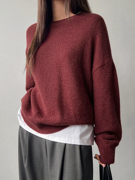 Full Size Cozy Knit Round Neck Oversized Sweater Plus Size