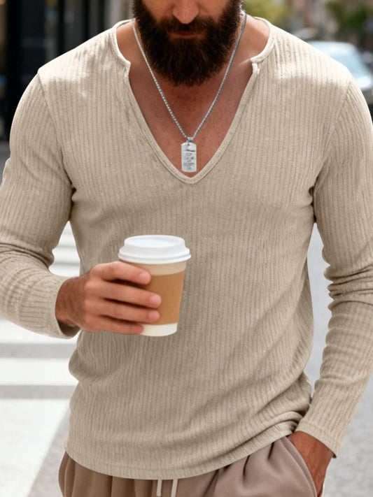 Men's Full Size Casual Ribbed Long Sleeve T-Shirt Plus Size