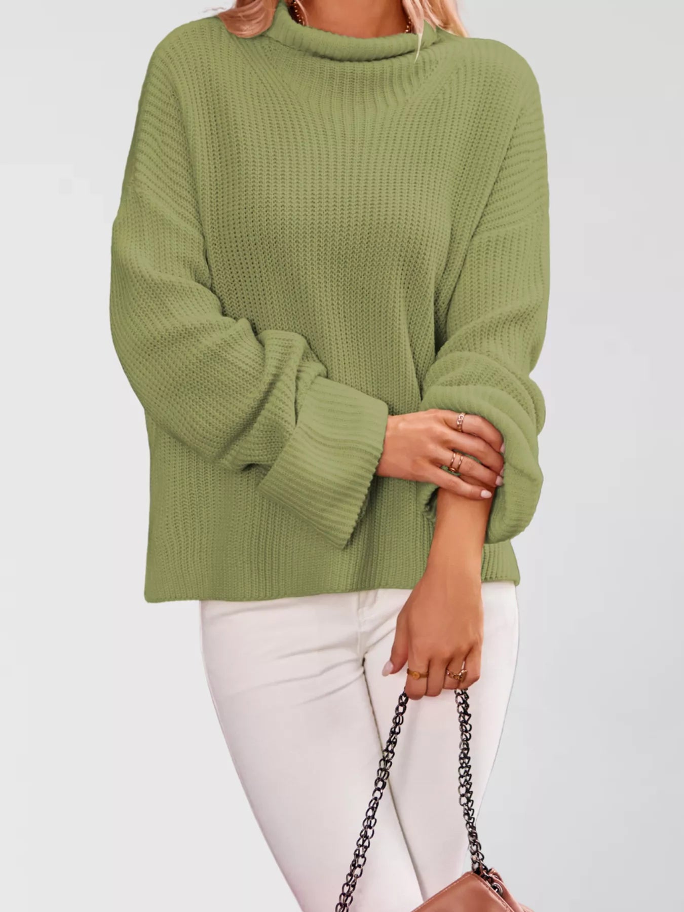 Mock Neck Dropped Shoulder Sweater