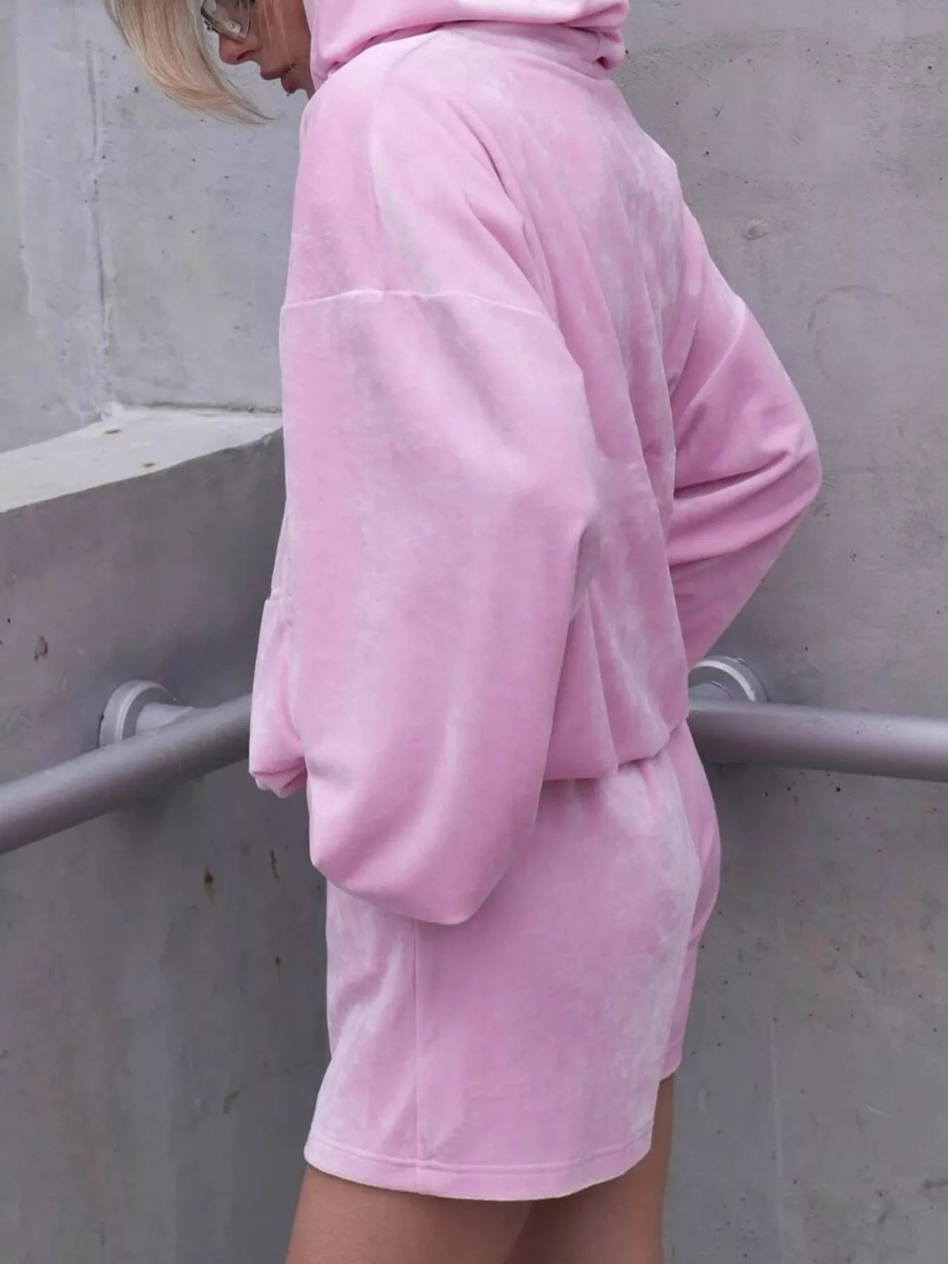 Zip Up Hooded Outerwear and Shorts Set