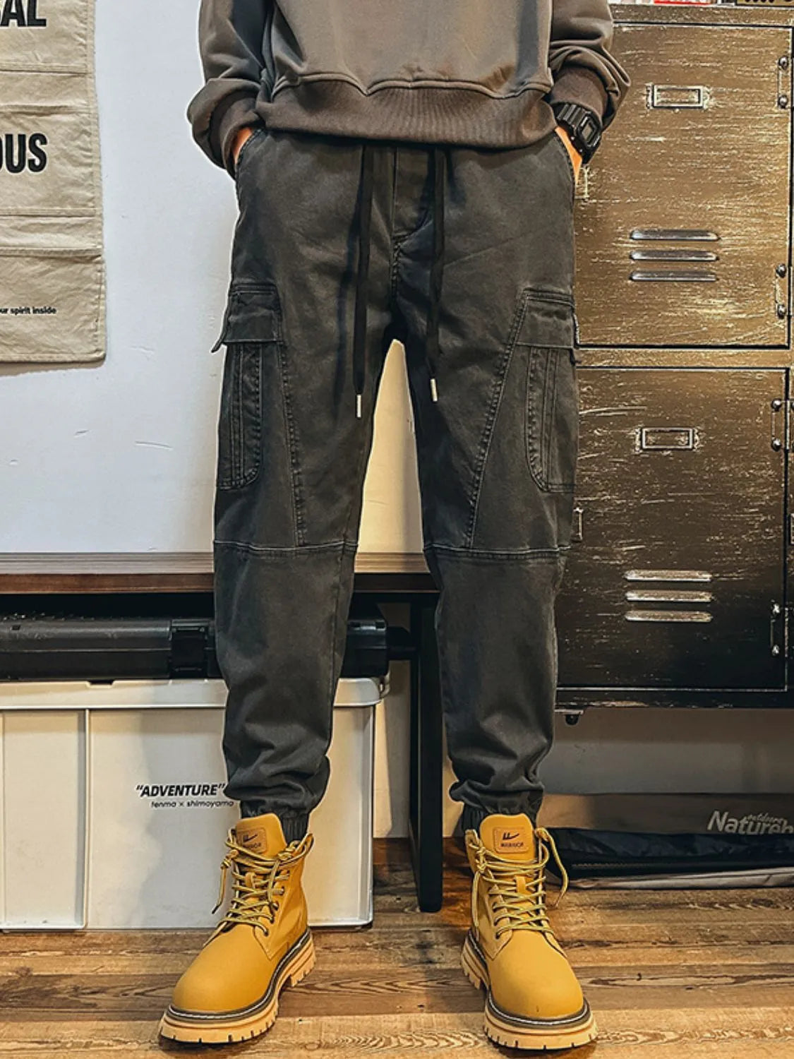 Men's Plus Size Drawstring Pants with Cargo Pockes