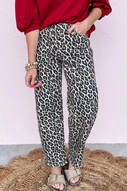 Leopard Print Barrel Jeans