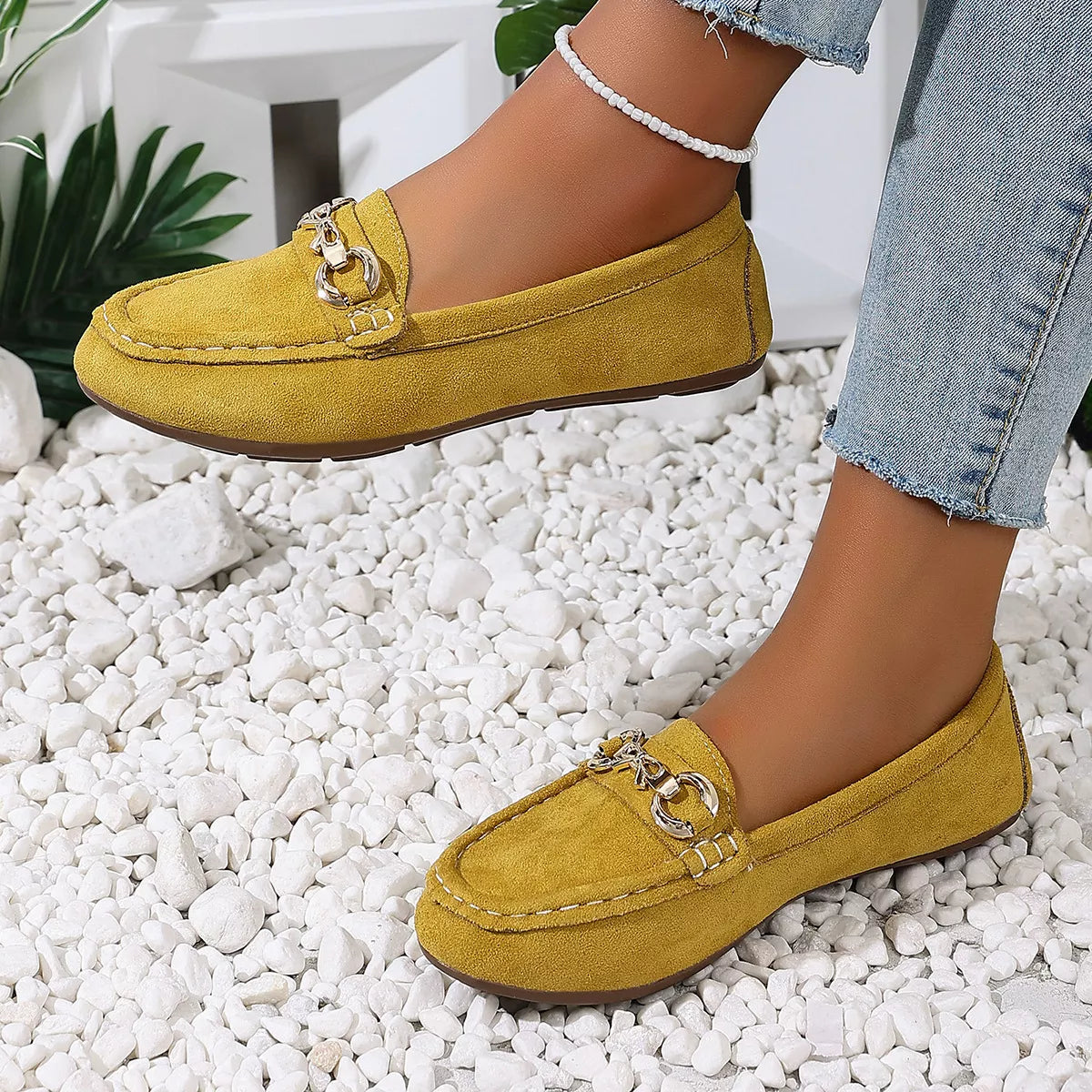 Comfortable Flat Loafers with Decorative Buckle
