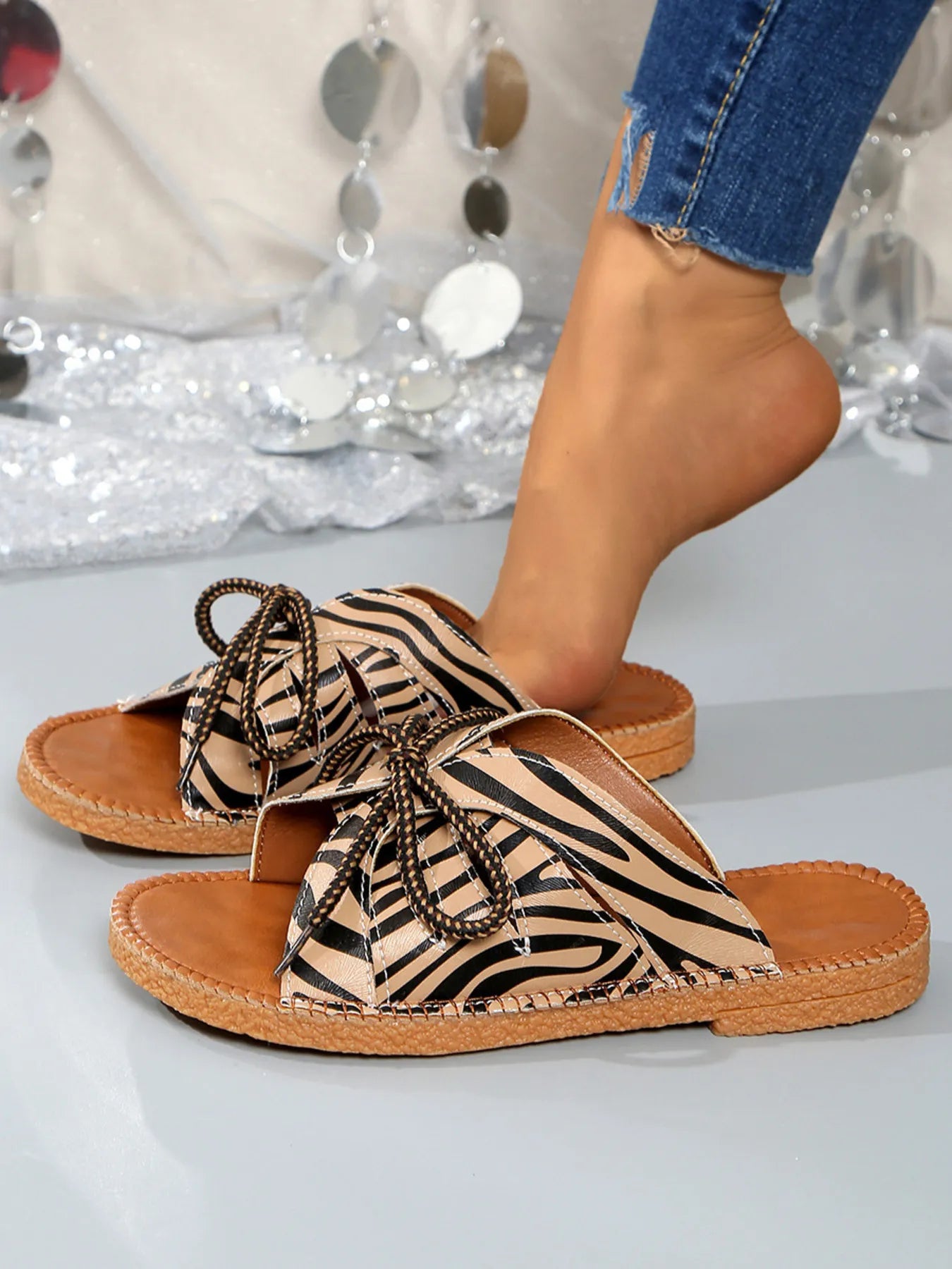 Printed Tied Flat Sandals