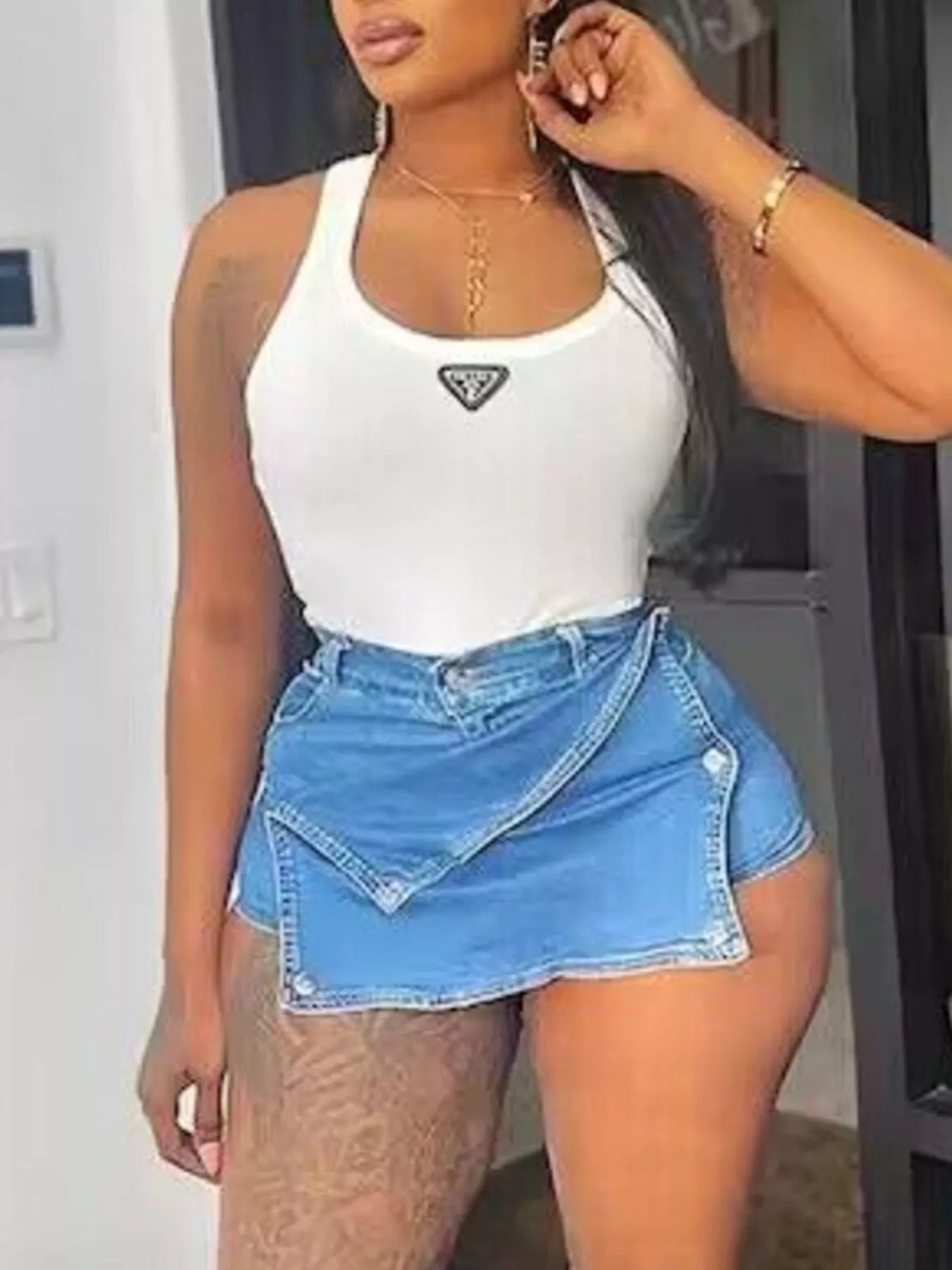 Asymmetrical Wrap Denim Skort