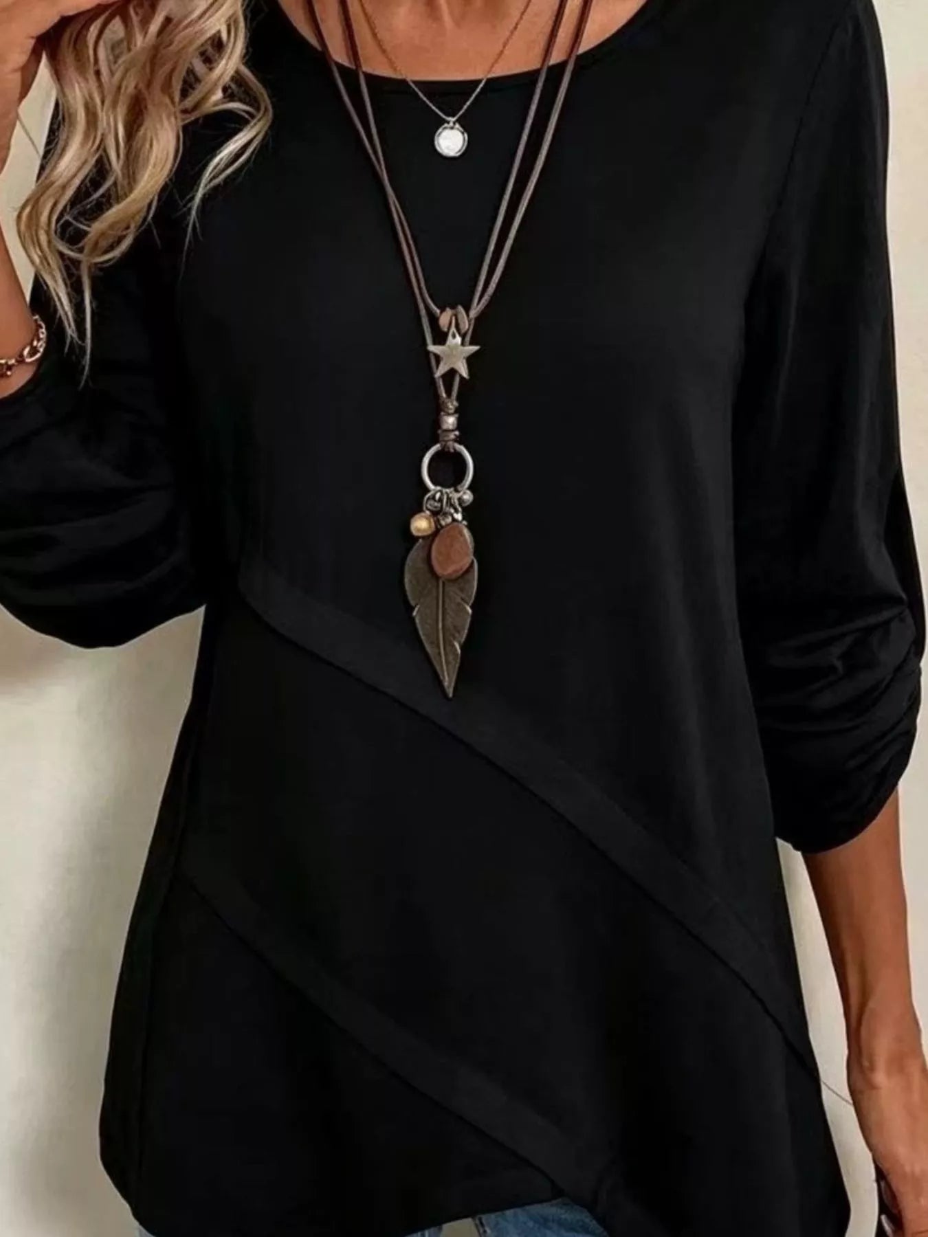 Asymmetrical Hem Solid Color Linen Blouse