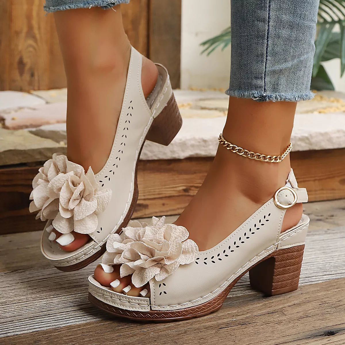 Peep Toe Block Heels Sandals