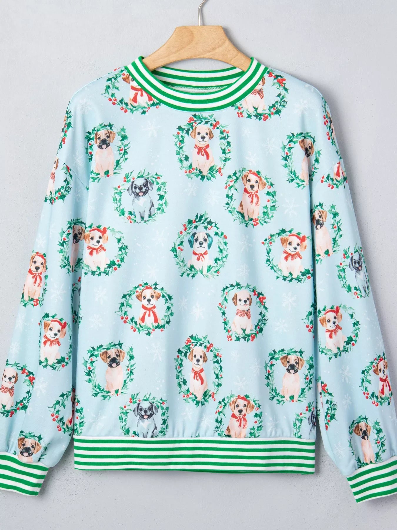 Abstract Dog Print Ribbed Cuff Round Neck Long Sleeve Sweatshirt