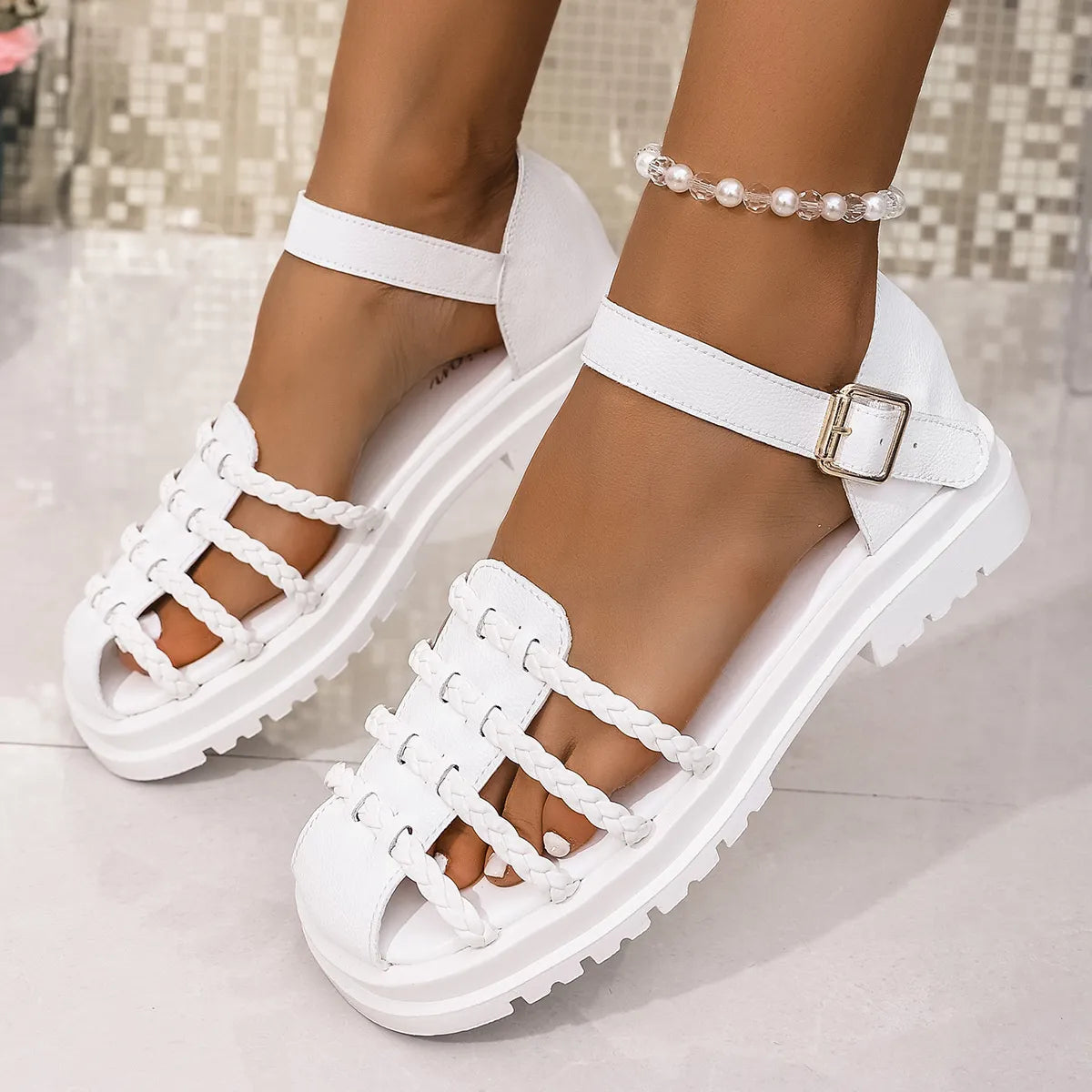 Braided Ankle Strap Sandals