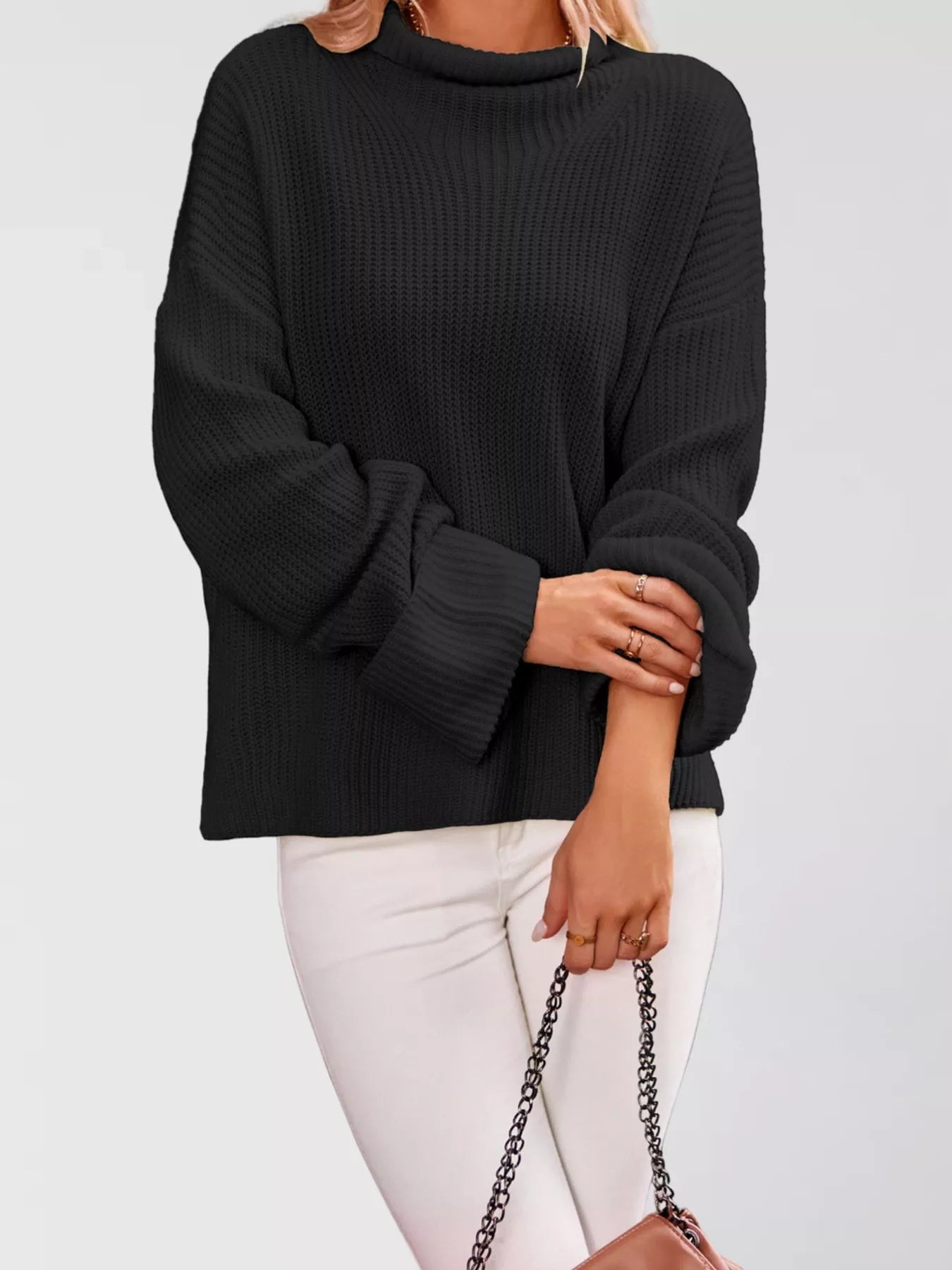Mock Neck Dropped Shoulder Sweater