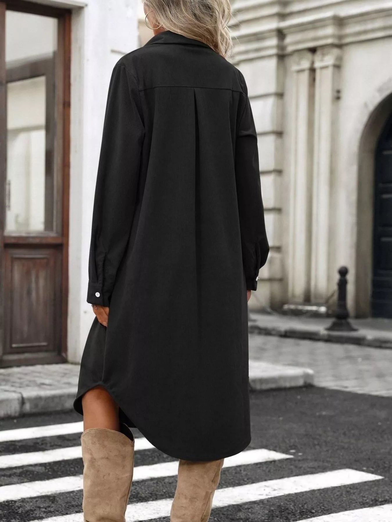 Corduroy Shirt Dress with Button-Down Front