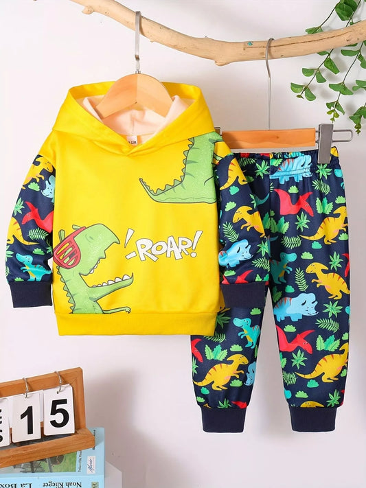 Children's Dinosaur Print Hoodie and Pants Set