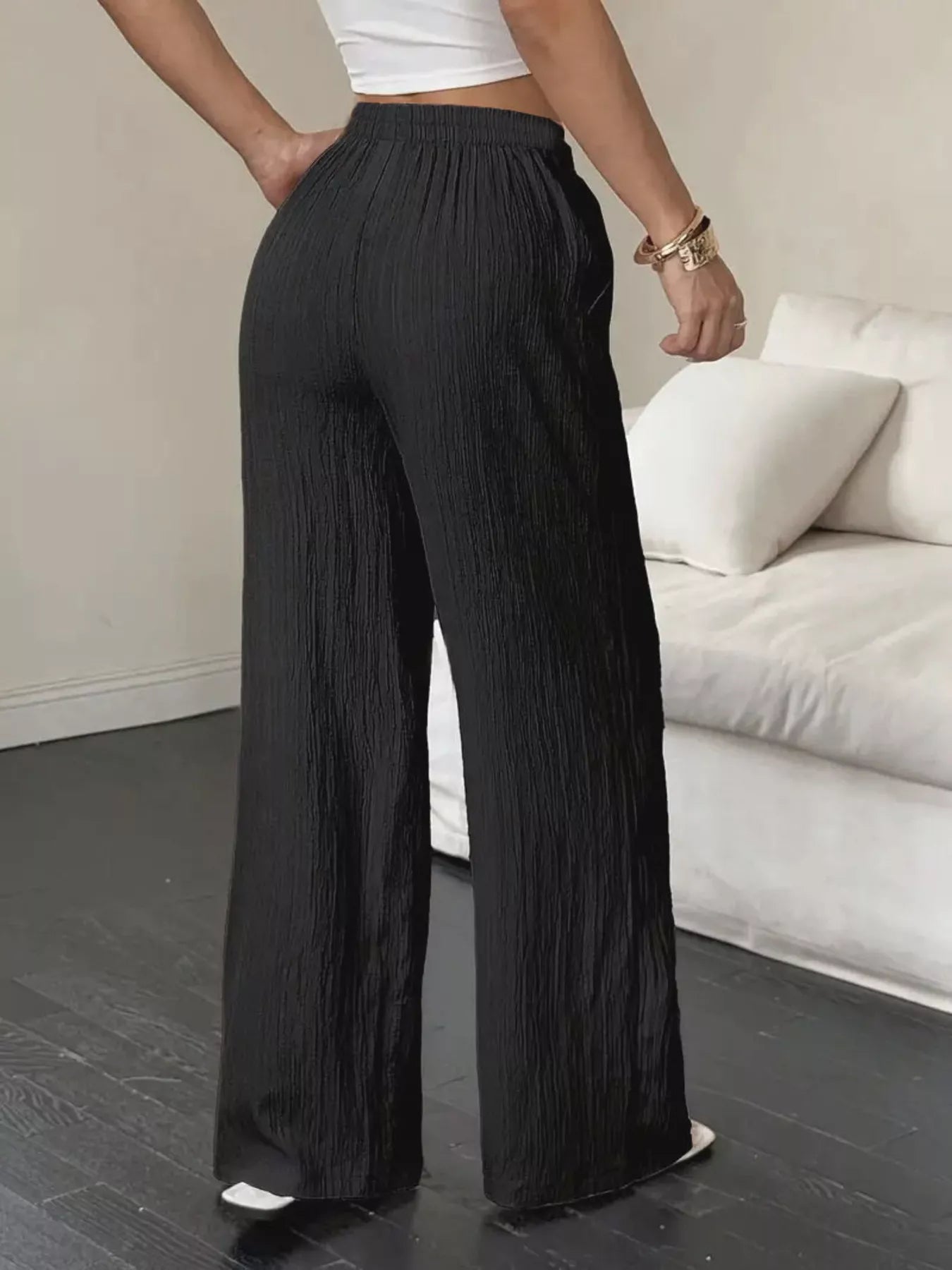 Wide Leg Pants with Drawstring