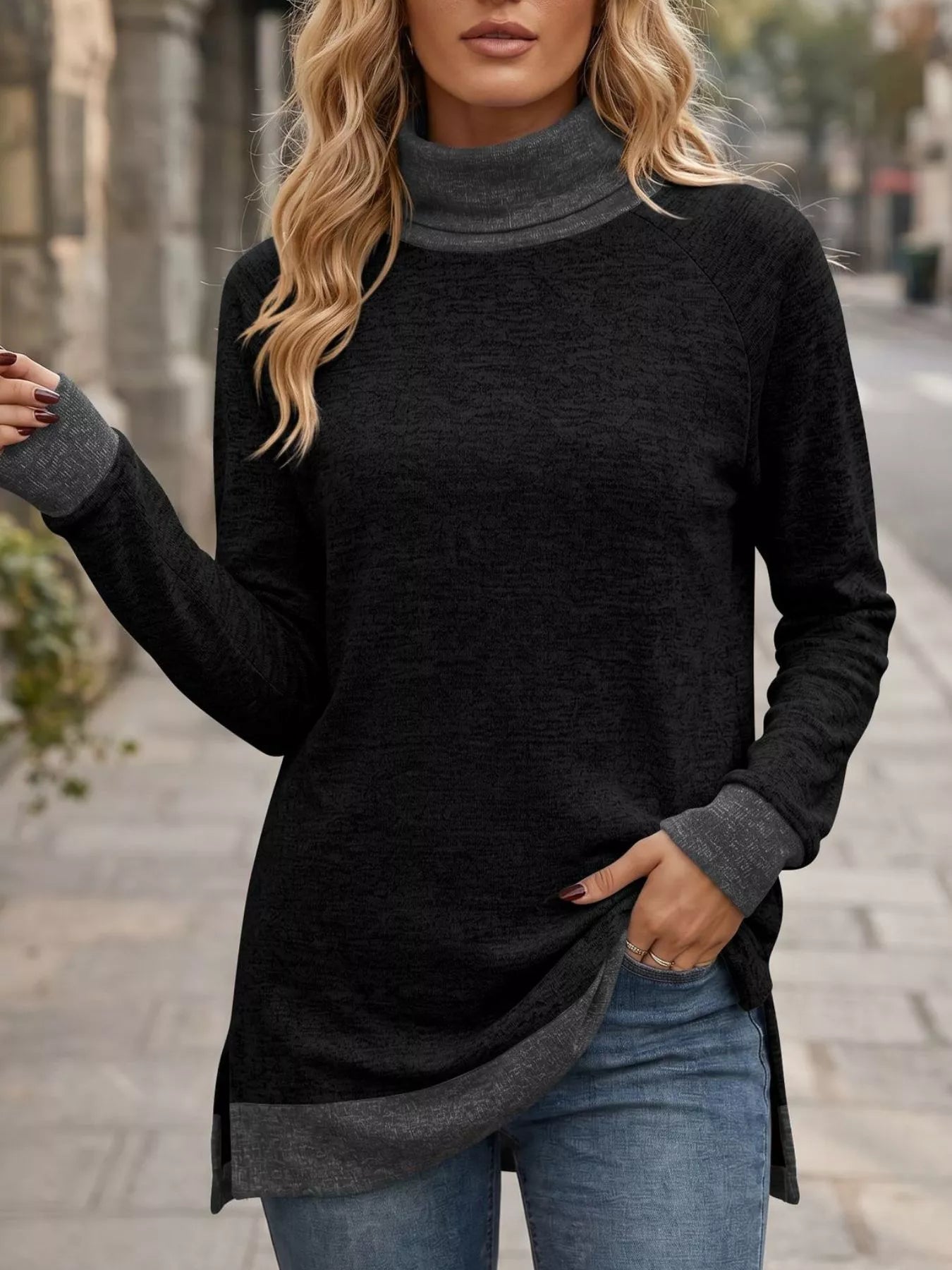Turtleneck Raglan Sleeve T-Shirt