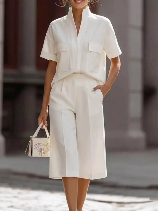 Full Size Short Sleeve Top and Wide Leg Pants Set Plus Size