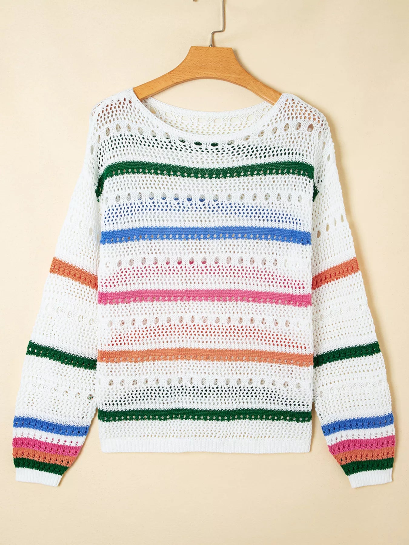Color Block Striped Pointelle Knit Sweater
