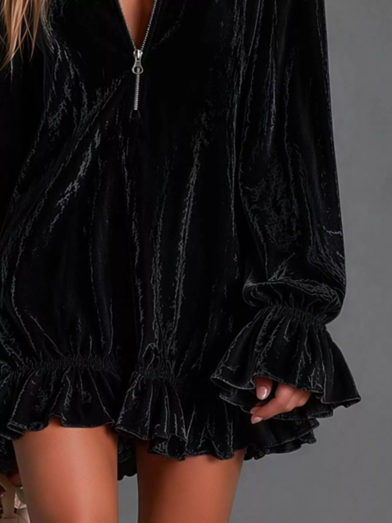 Full Size Zip-Front Ruffle Hem Mini Dress Plus Size