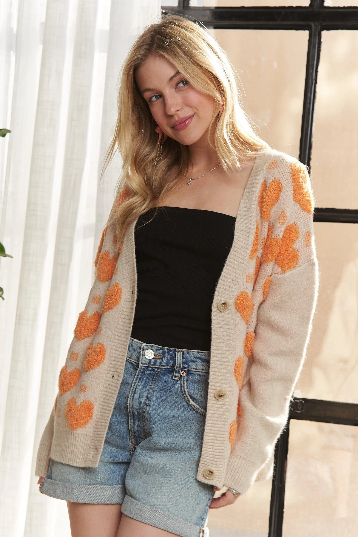 ADORA Button Down Heart Sweater Cardigan