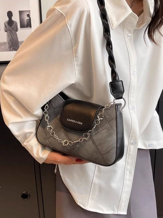 Chain Decor Leather Shoulder Bag