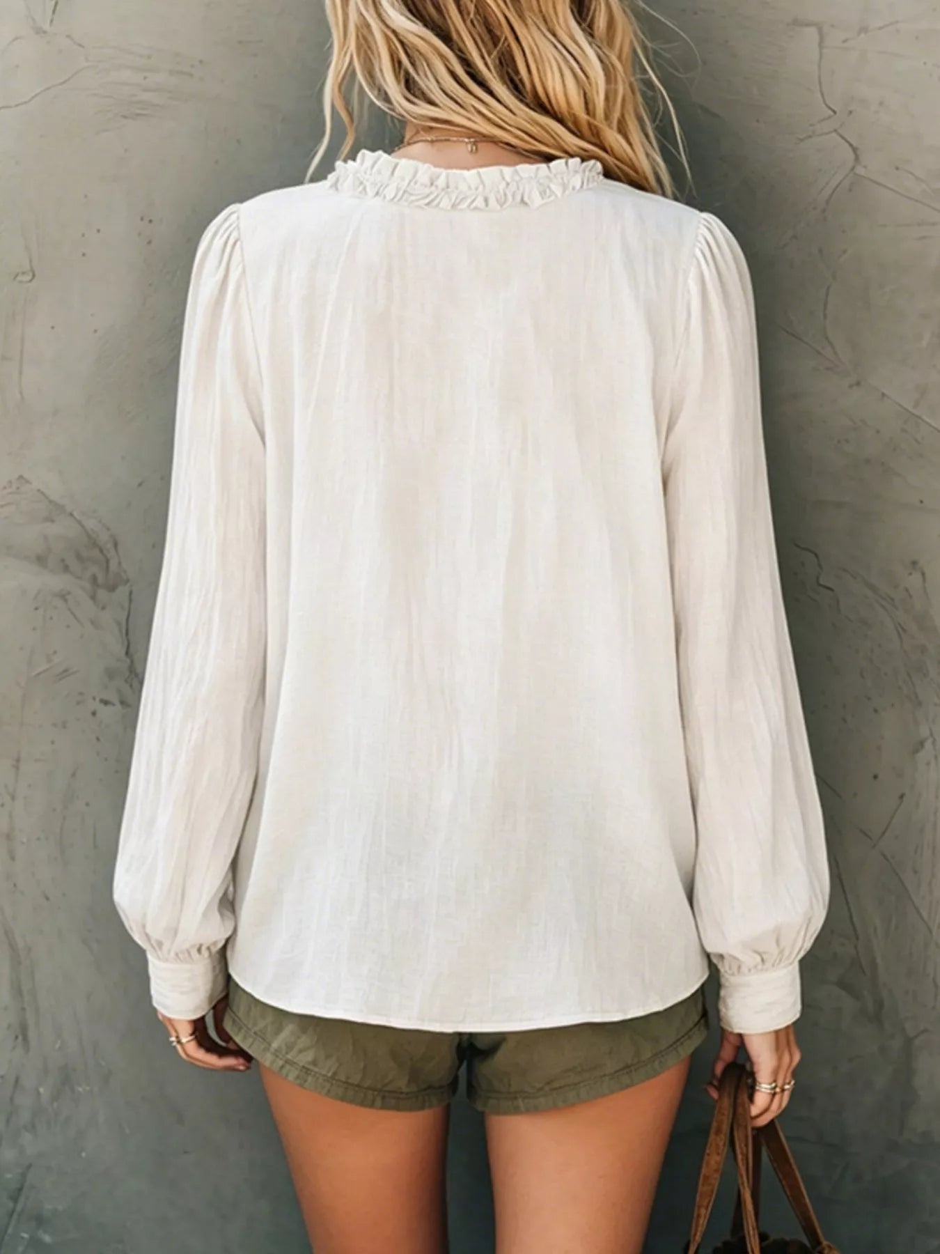 Frill V-Neck Long Sleeve Blouse